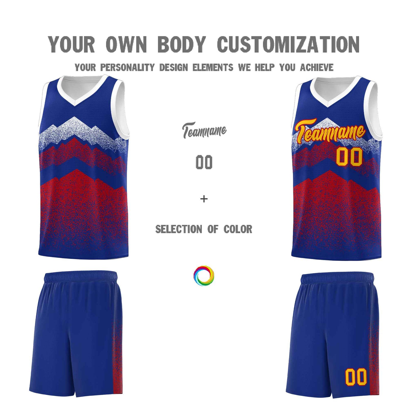 Personalized Youth Basketball Jerseys Royal Red Gradient Mountain Design Uniforms