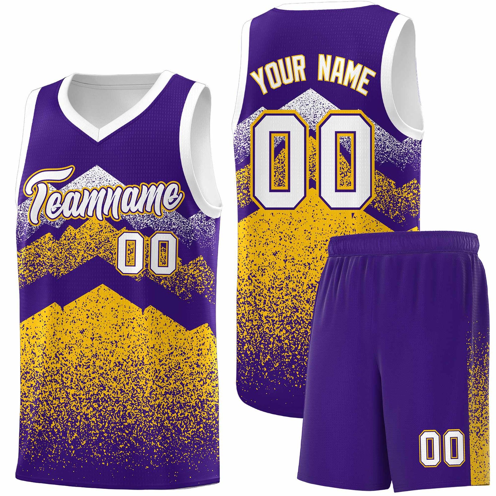Personalized Youth Basketball Jerseys Purple Gold Gradient Mountain Design Uniforms