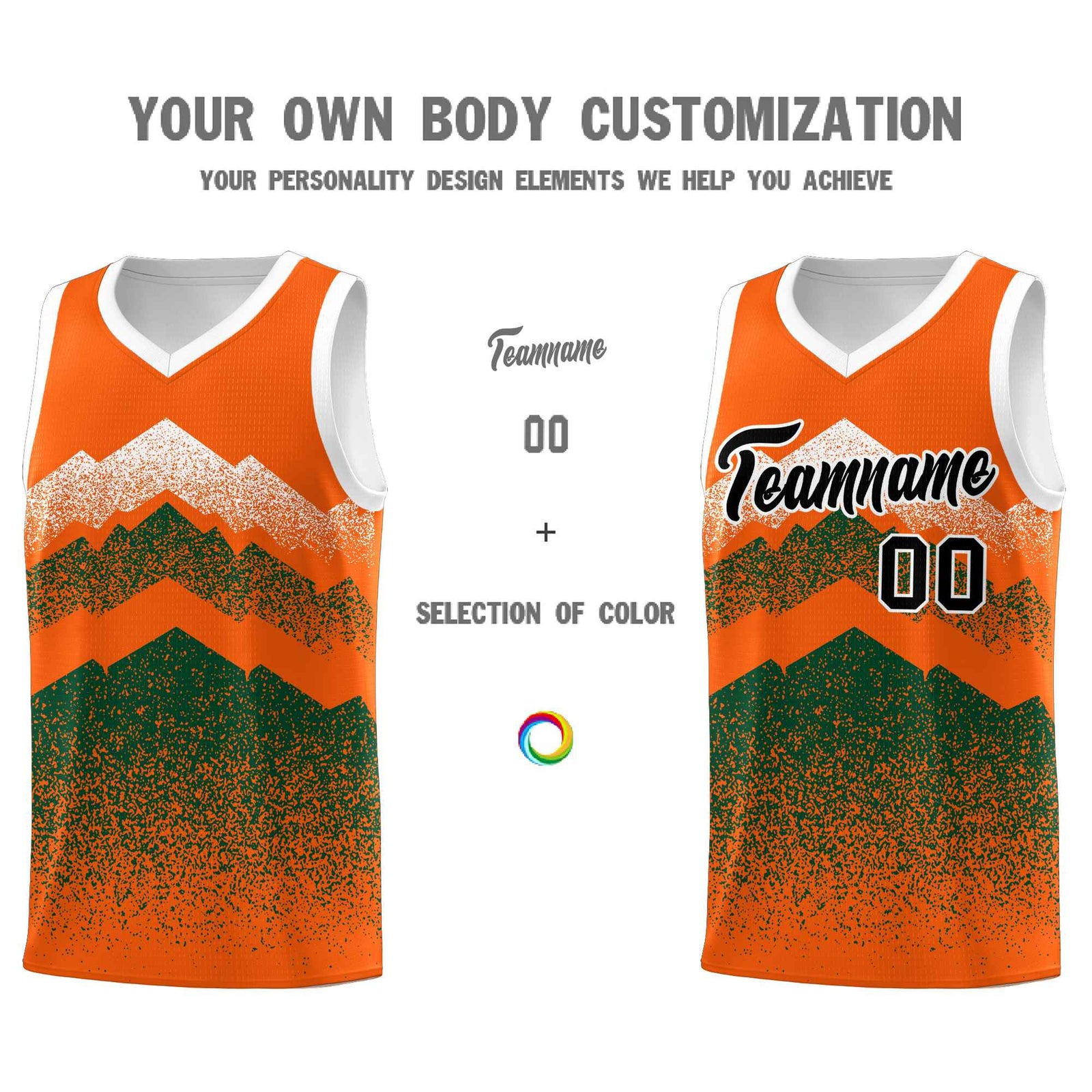 Personalized Youth Basketball Jerseys Orange Green Gradient Mountain Design Uniforms
