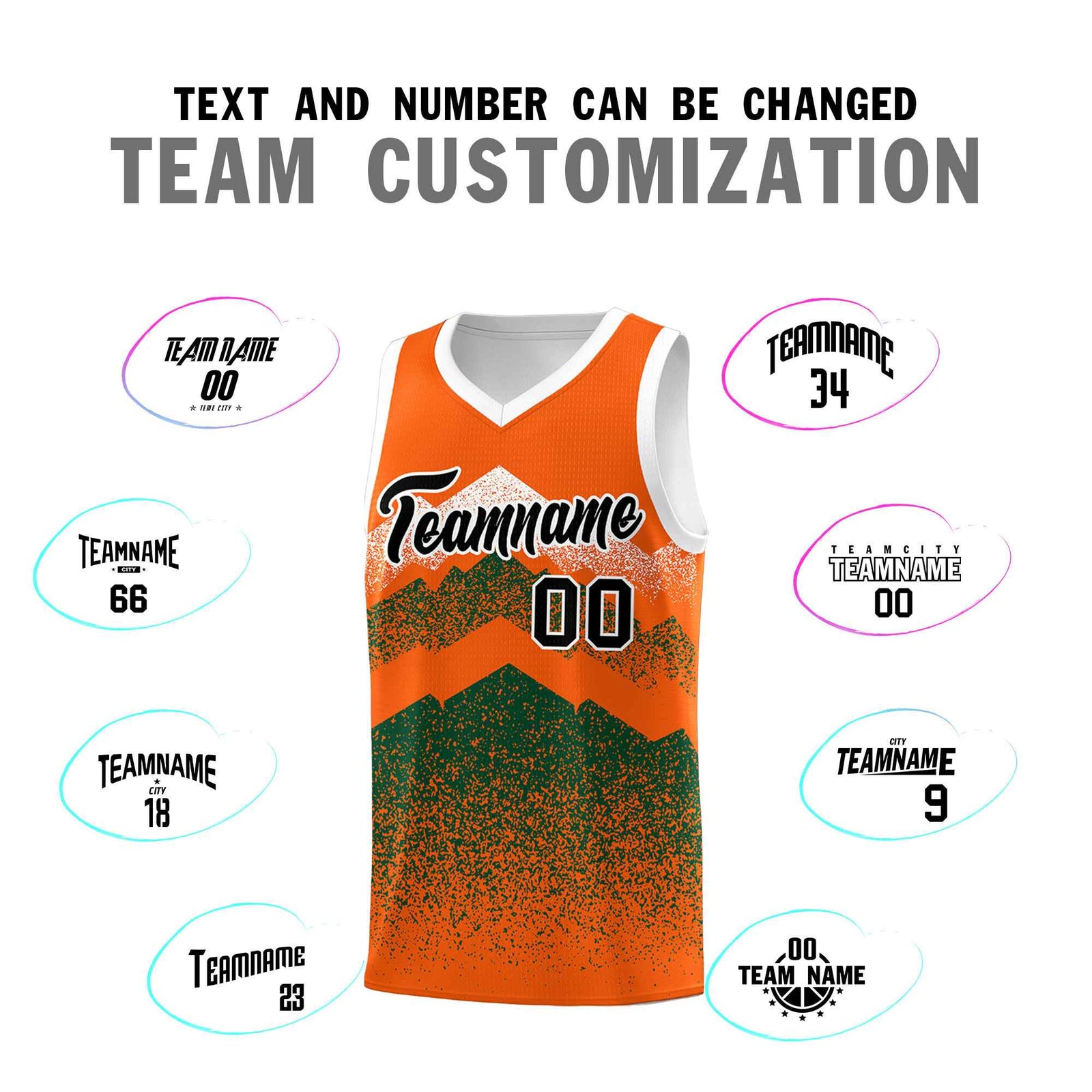 Personalized Youth Basketball Jerseys Orange Green Gradient Mountain Design Uniforms