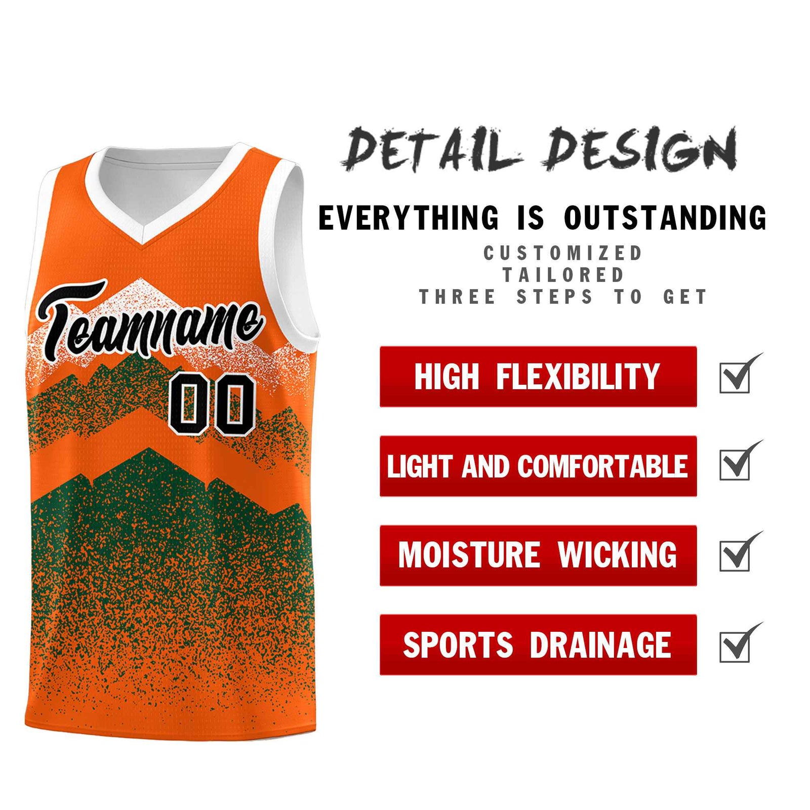 Personalized Youth Basketball Jerseys Orange Green Gradient Mountain Design Uniforms