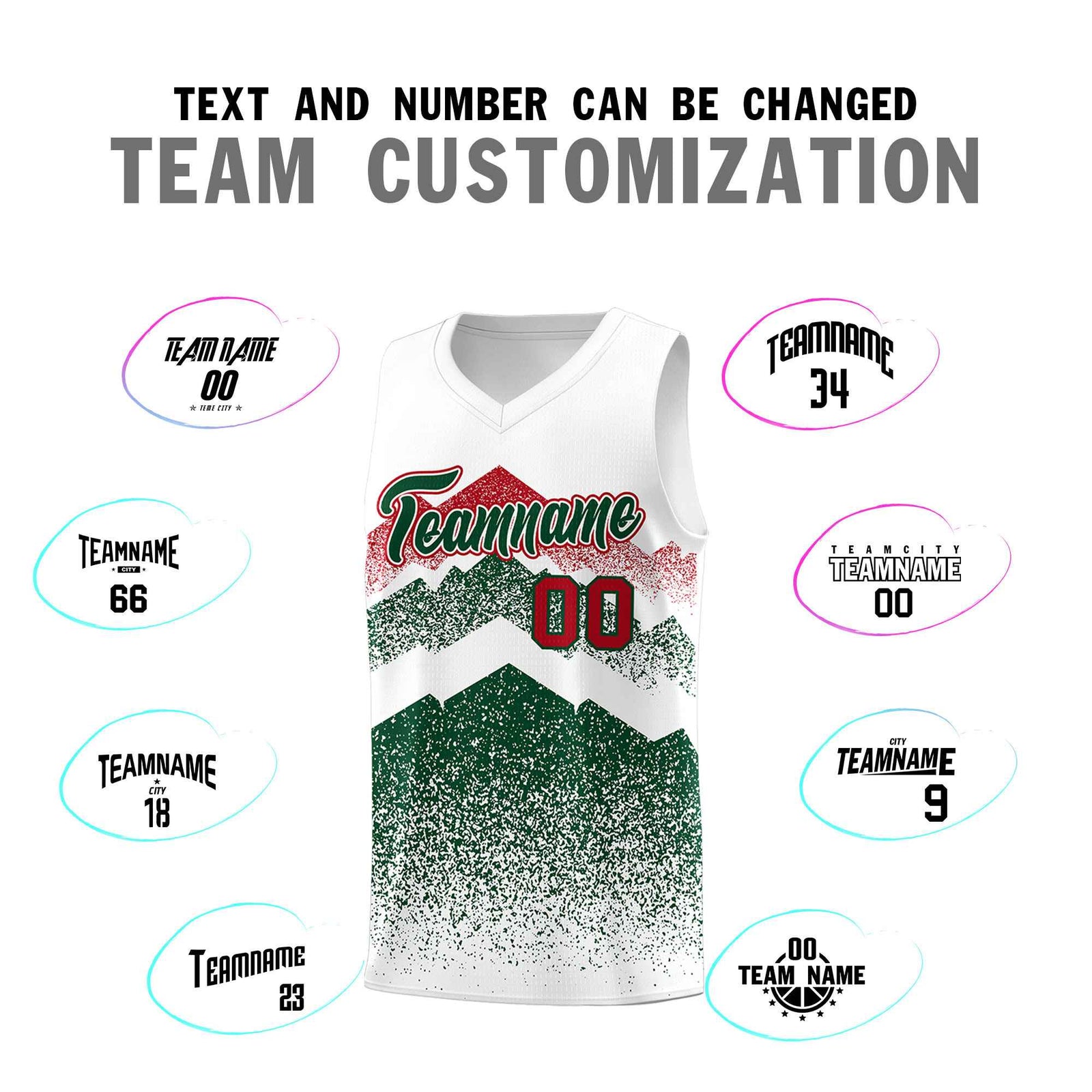 Custom Youth Basketball Jerseys White Green Gradient Mountain Design Uniforms