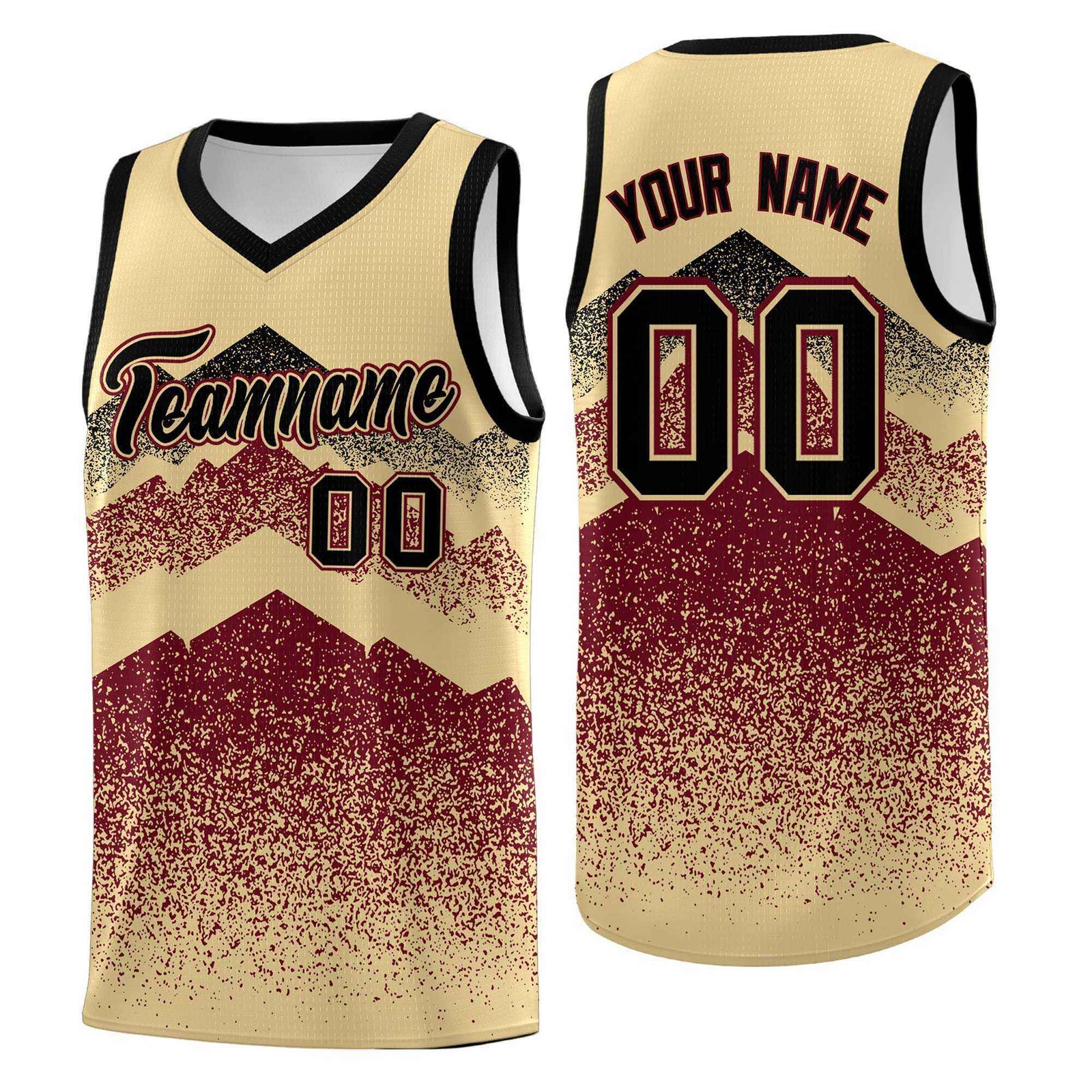 Personalized Youth Basketball Jerseys Khaki Crimson Gradient Mountain Design Uniforms