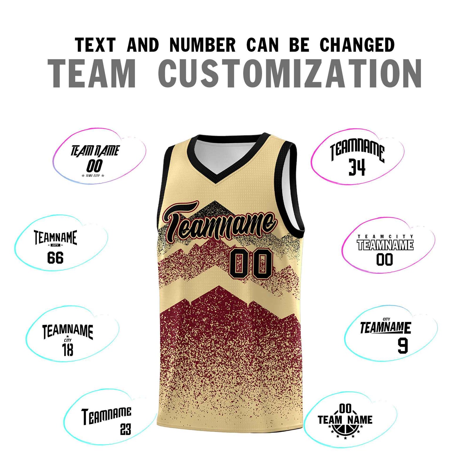 Personalized Youth Basketball Jerseys Khaki Crimson Gradient Mountain Design Uniforms