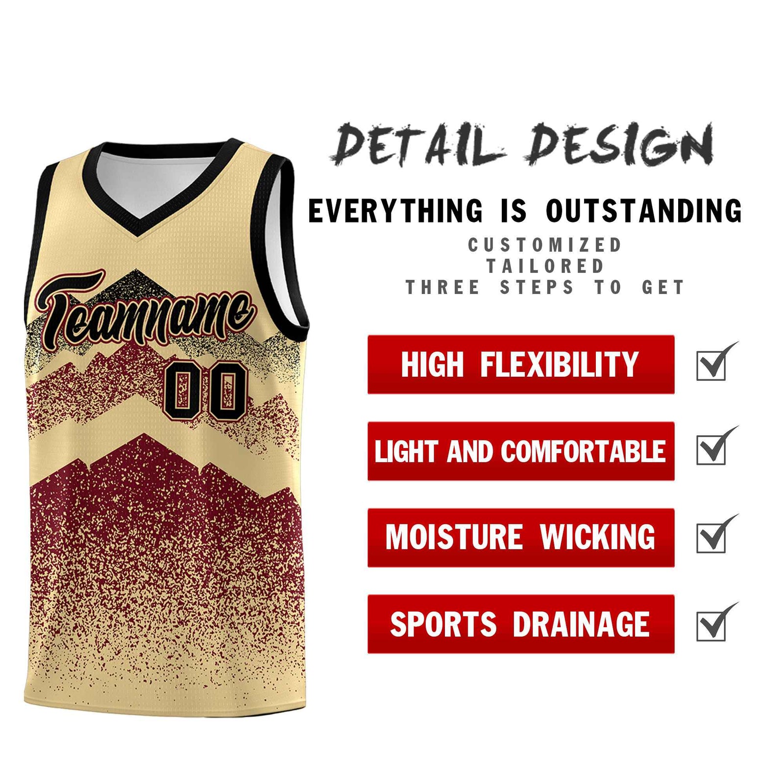 Personalized Youth Basketball Jerseys Khaki Crimson Gradient Mountain Design Uniforms