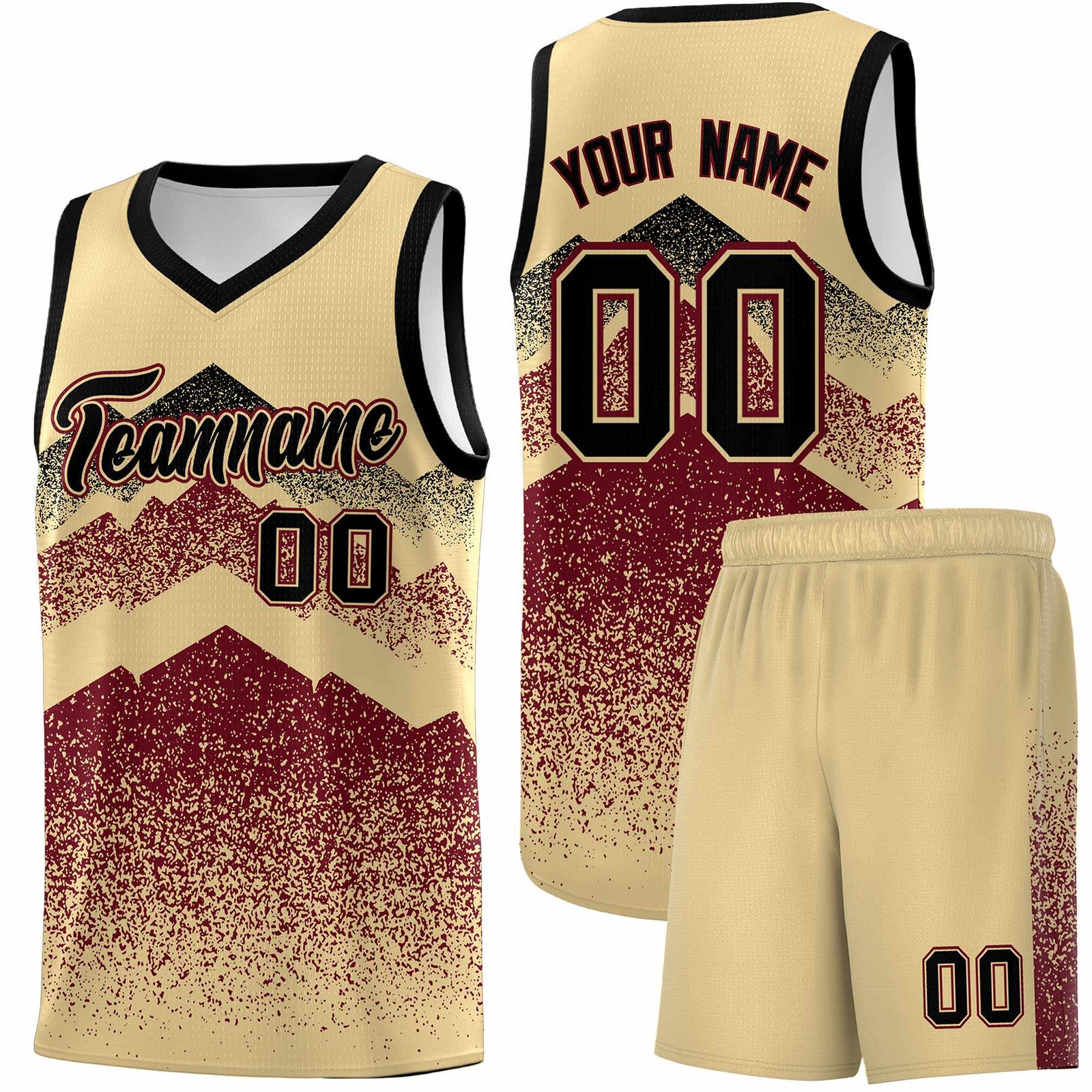 Personalized Youth Basketball Jerseys Khaki Crimson Gradient Mountain Design Uniforms