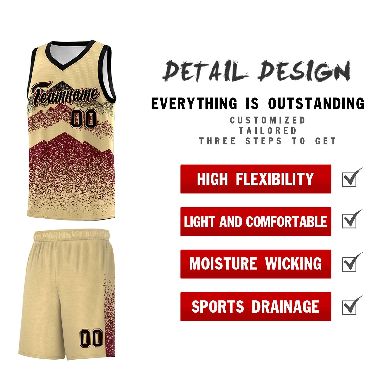 Personalized Youth Basketball Jerseys Khaki Crimson Gradient Mountain Design Uniforms