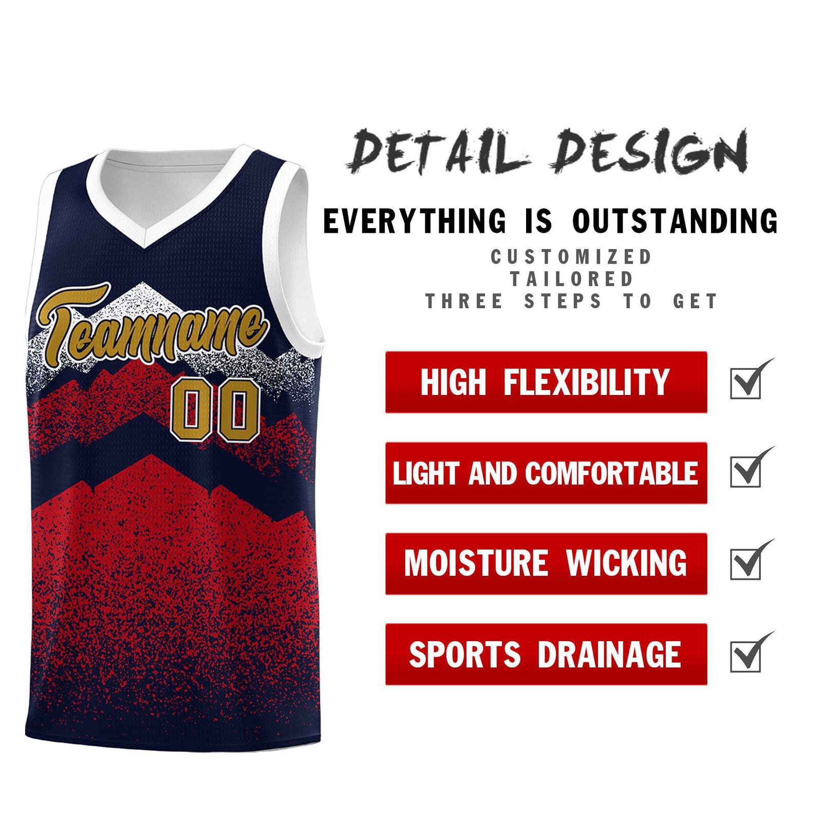 Personalized Youth Basketball Jerseys Navy Red Gradient Mountain Design Uniforms