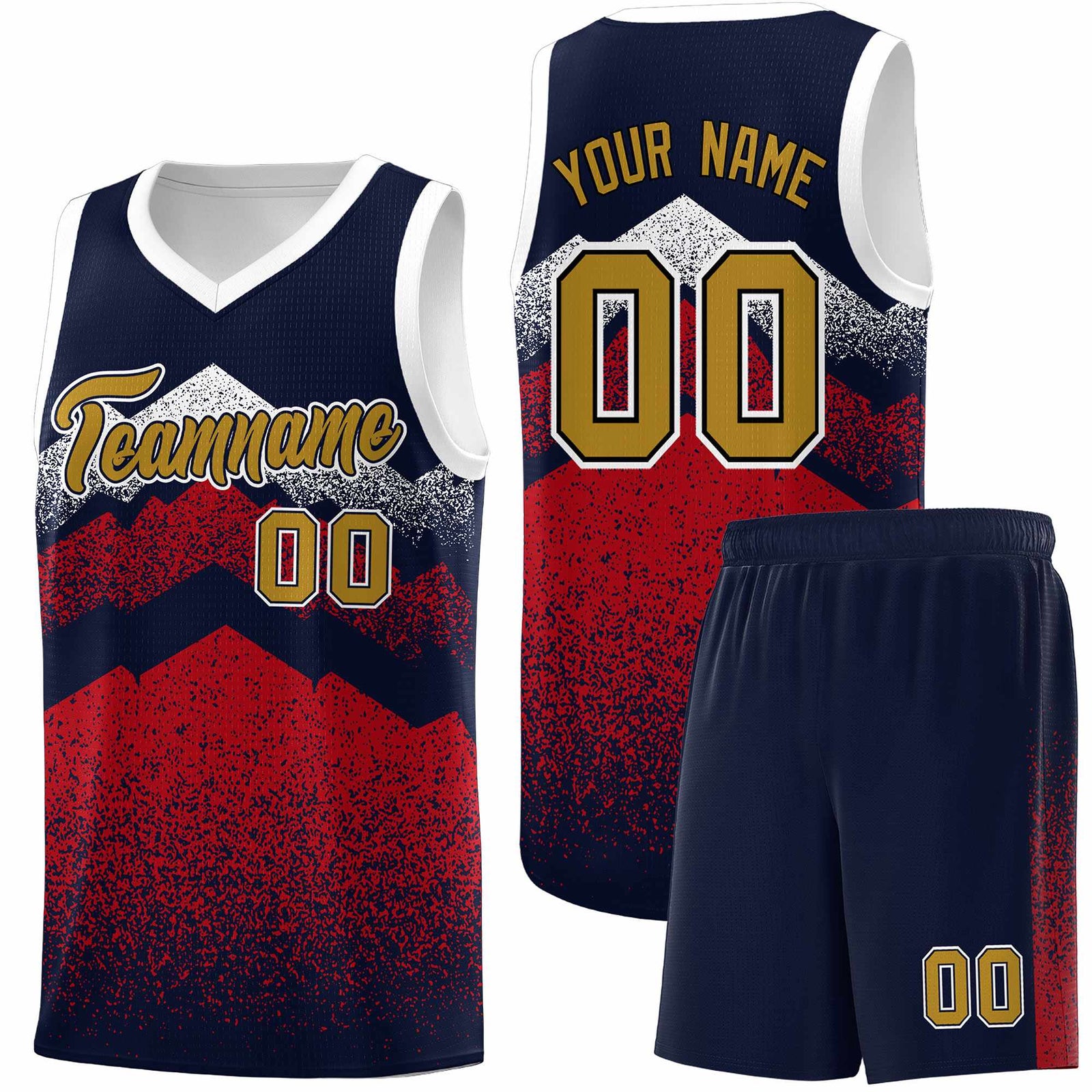 Personalized Youth Basketball Jerseys Navy Red Gradient Mountain Design Uniforms