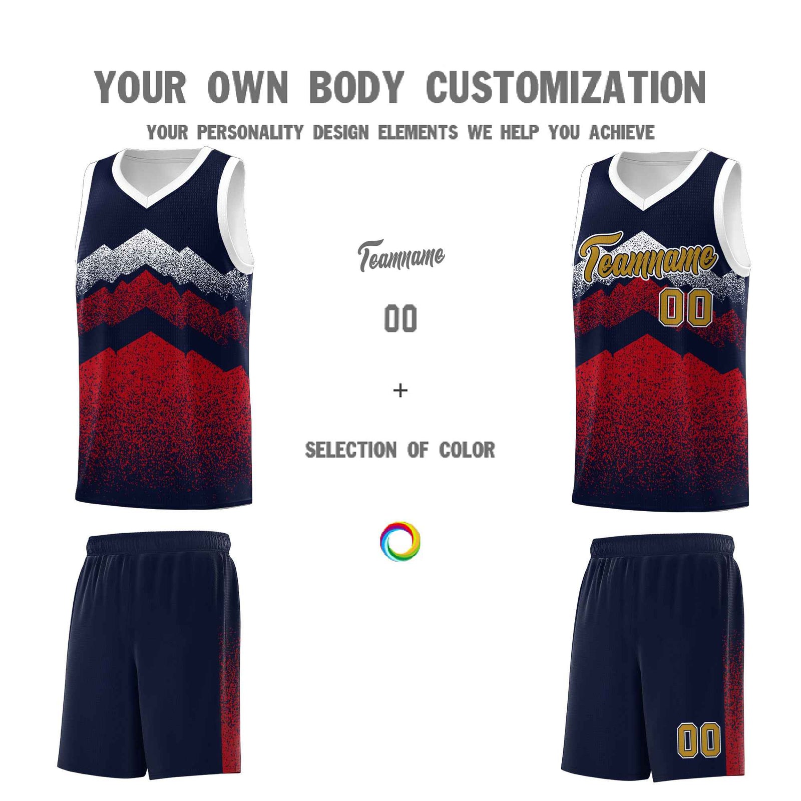 Personalized Youth Basketball Jerseys Navy Red Gradient Mountain Design Uniforms