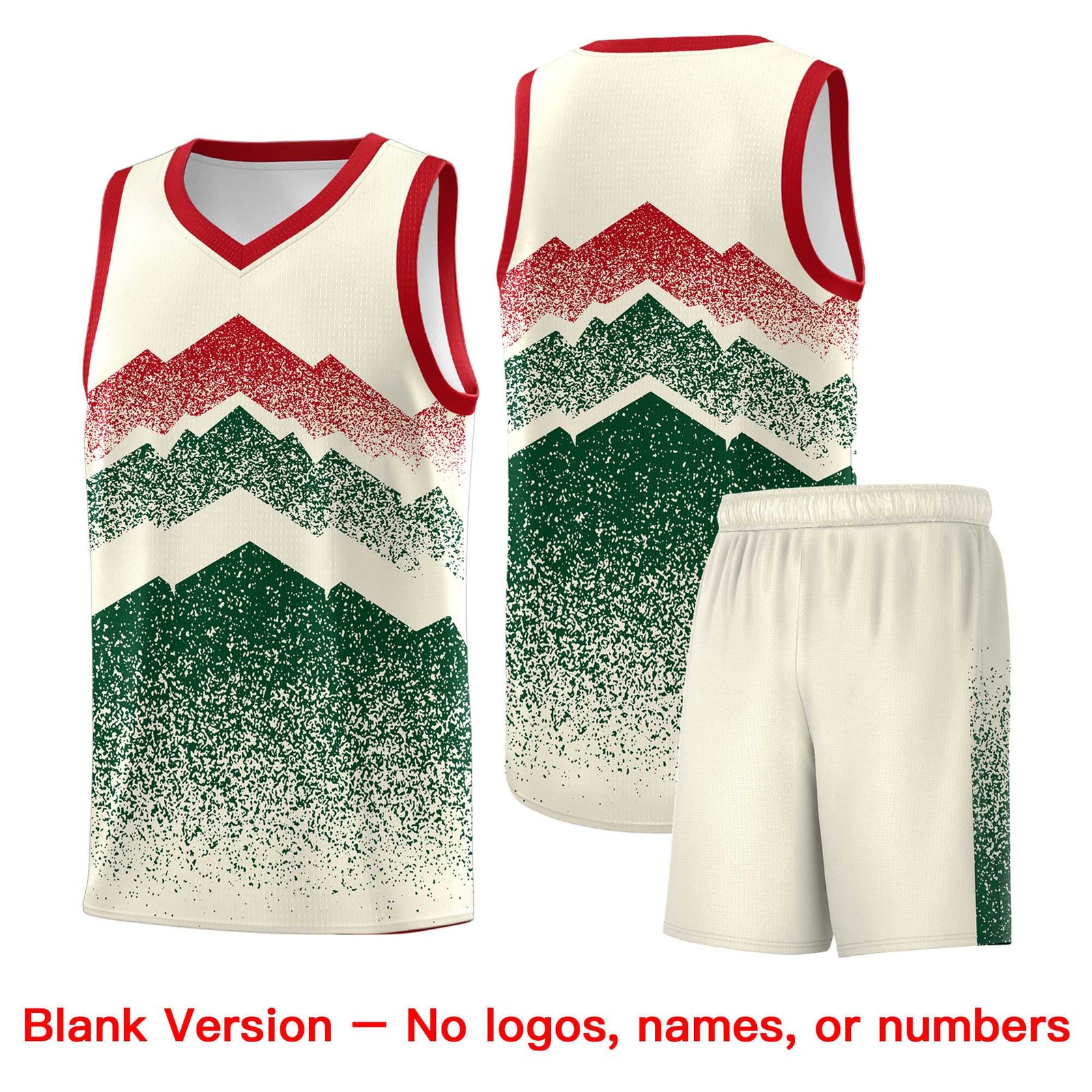 Personalized Youth Basketball Jerseys Cream Green Gradient Mountain Design Uniforms