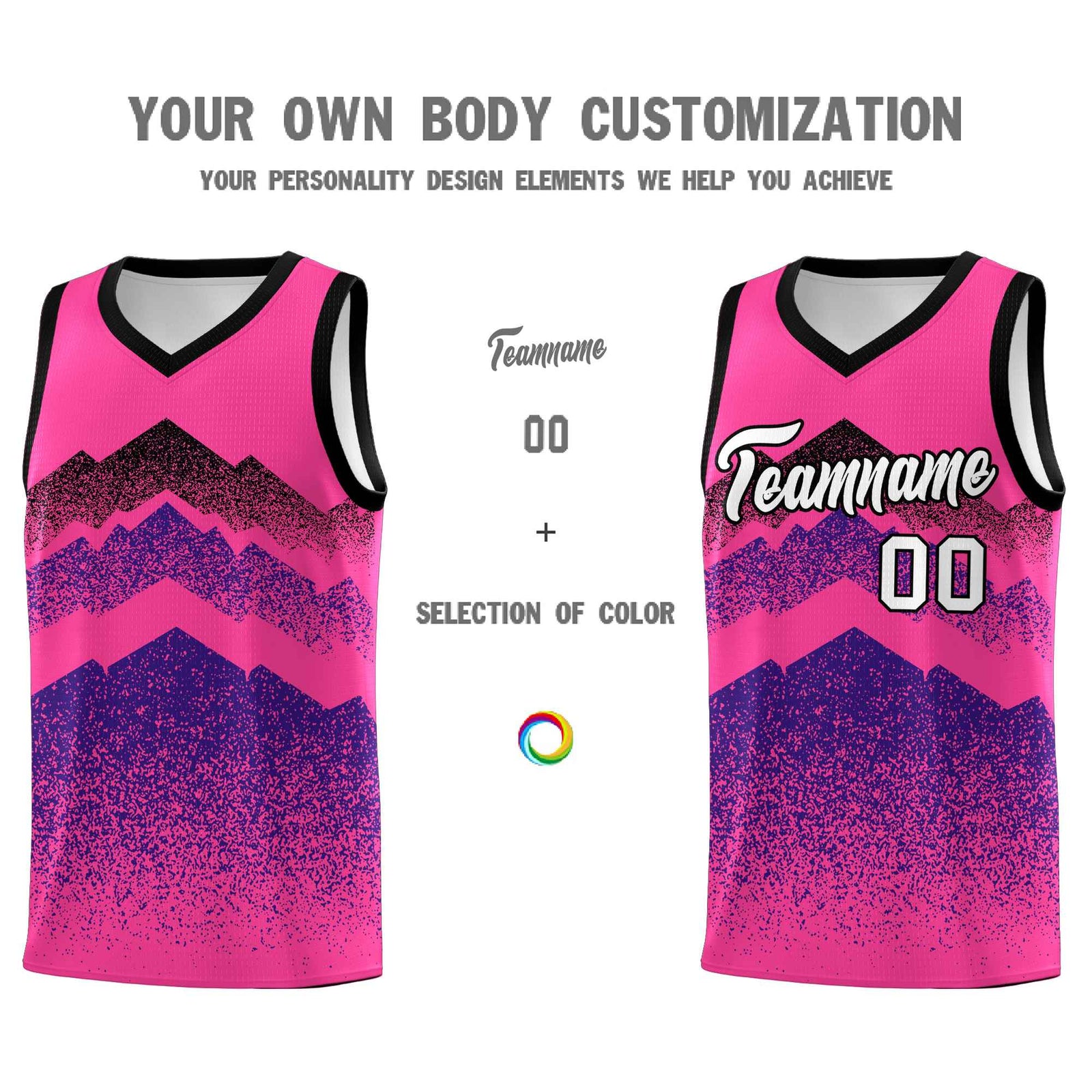 Personalized Youth Basketball Jerseys Pink Purple Gradient Mountain Design Uniforms
