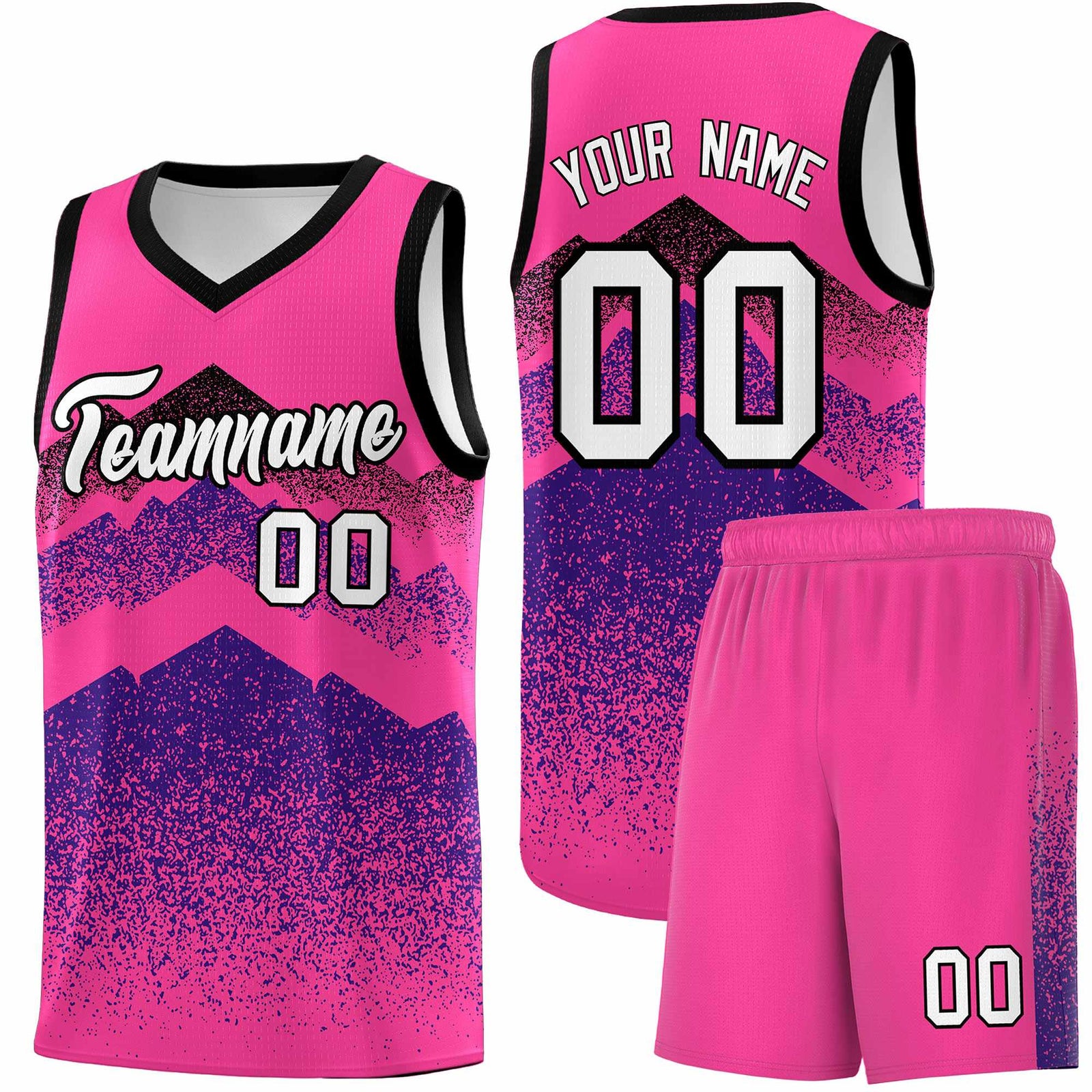 Personalized Youth Basketball Jerseys Pink Purple Gradient Mountain Design Uniforms