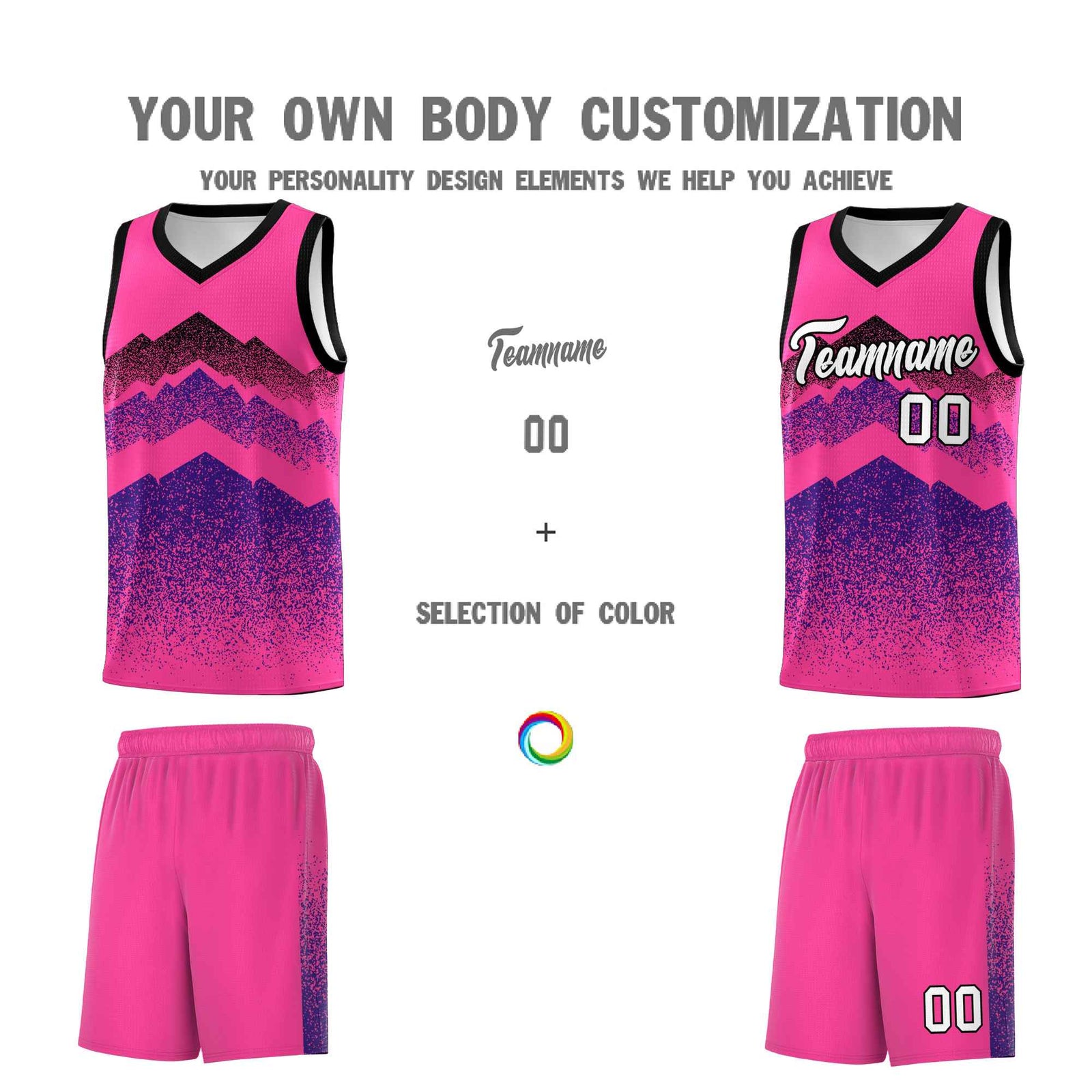 Personalized Youth Basketball Jerseys Pink Purple Gradient Mountain Design Uniforms
