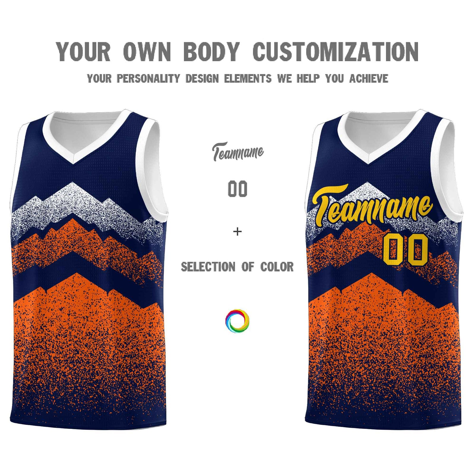Personalized Youth Basketball Jerseys Navy Orange Gradient Mountain Design Uniforms
