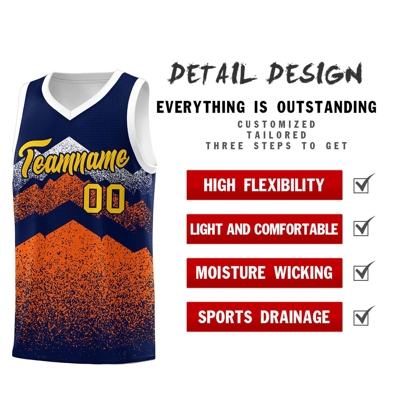 Personalized Youth Basketball Jerseys Navy Orange Gradient Mountain Design Uniforms