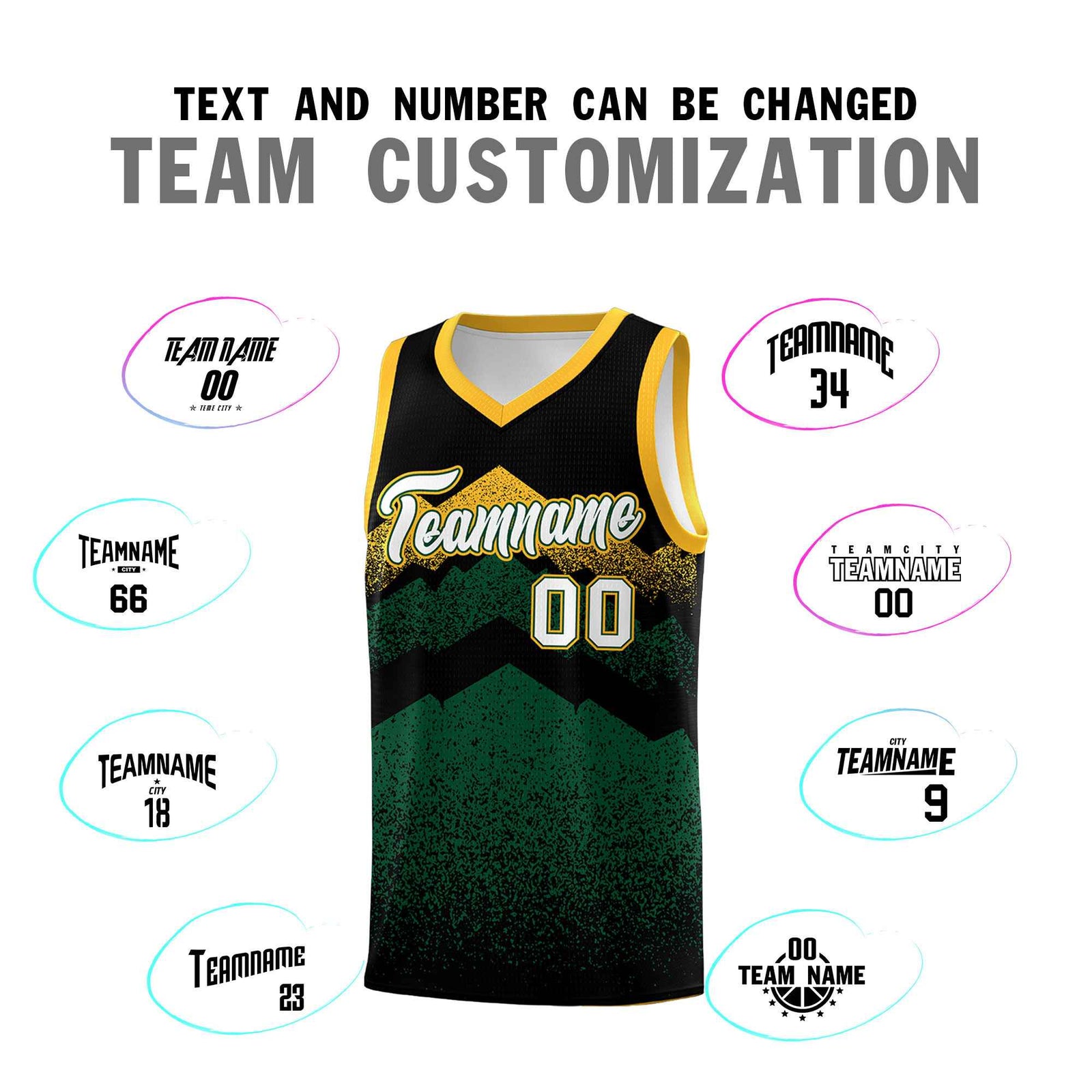 Custom Youth Basketball Jerseys Black Green Gradient Mountain Design Uniforms