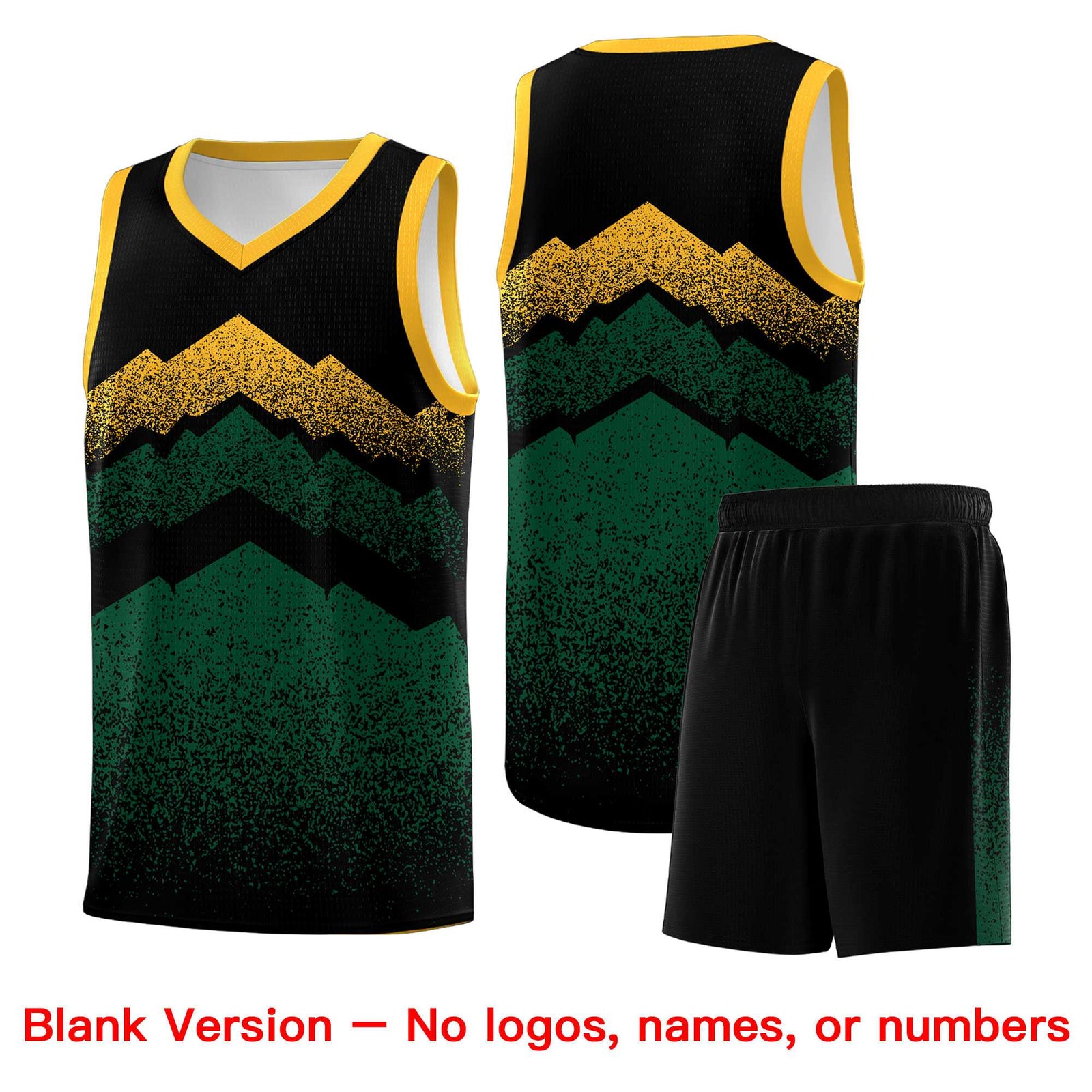 Custom Youth Basketball Jerseys Black Green Gradient Mountain Design Uniforms