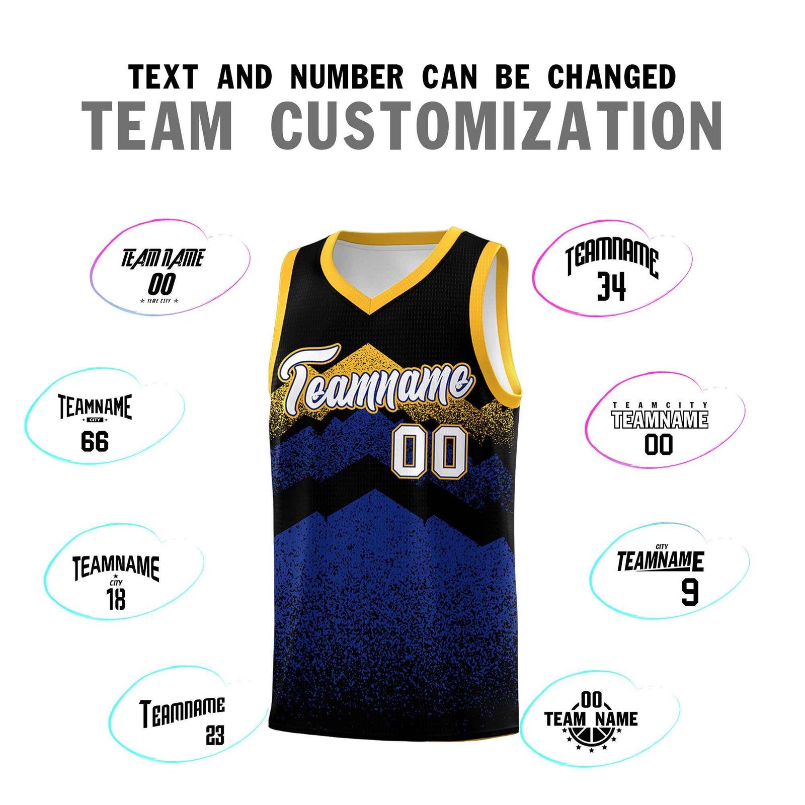 Personalized Youth Basketball Jerseys Black Royal Gradient Mountain Design Uniforms