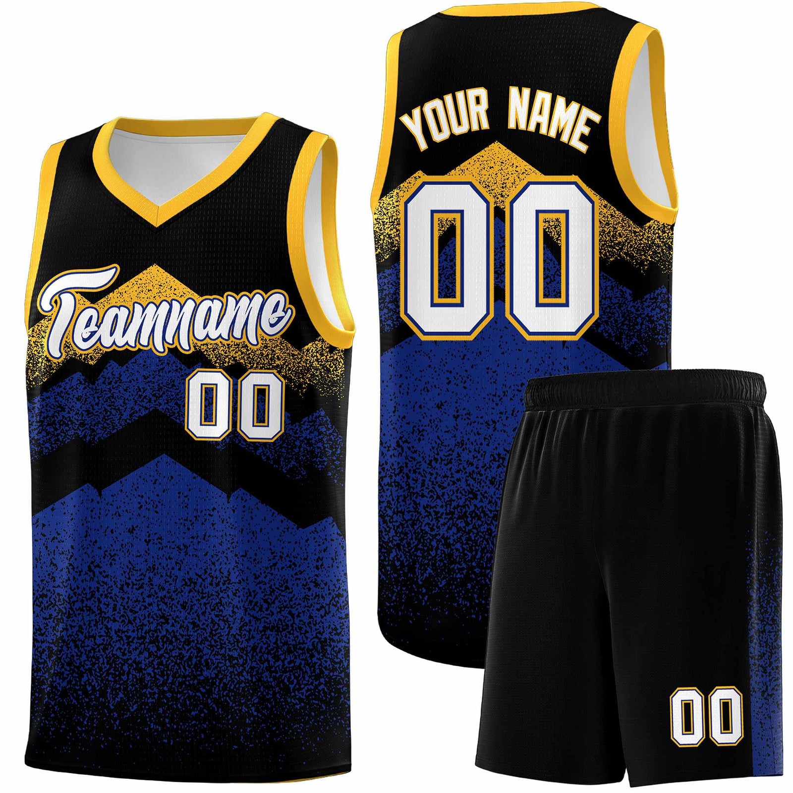 Personalized Youth Basketball Jerseys Black Royal Gradient Mountain Design Uniforms