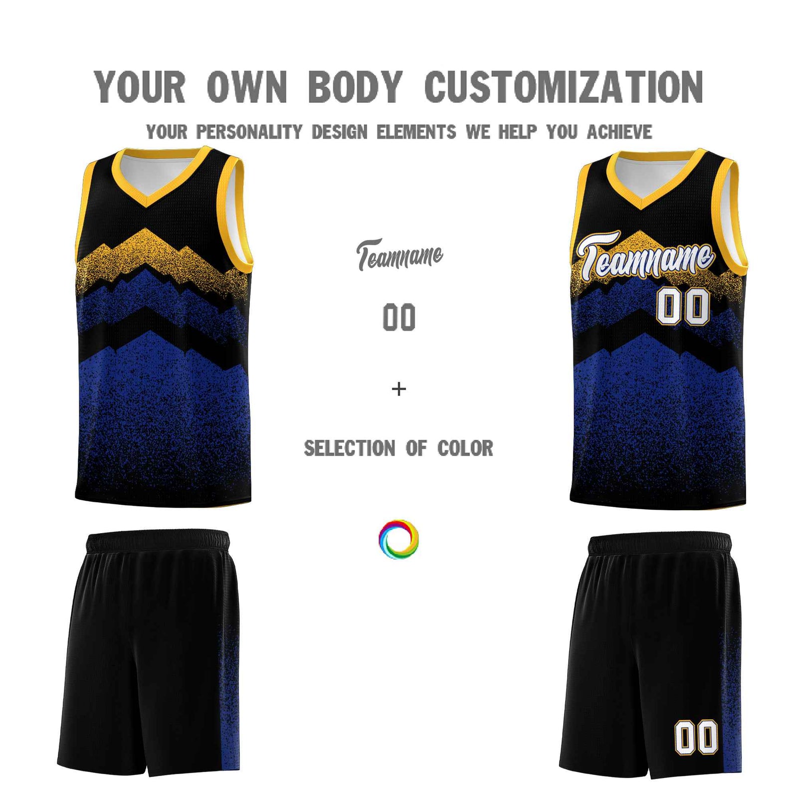 Personalized Youth Basketball Jerseys Black Royal Gradient Mountain Design Uniforms