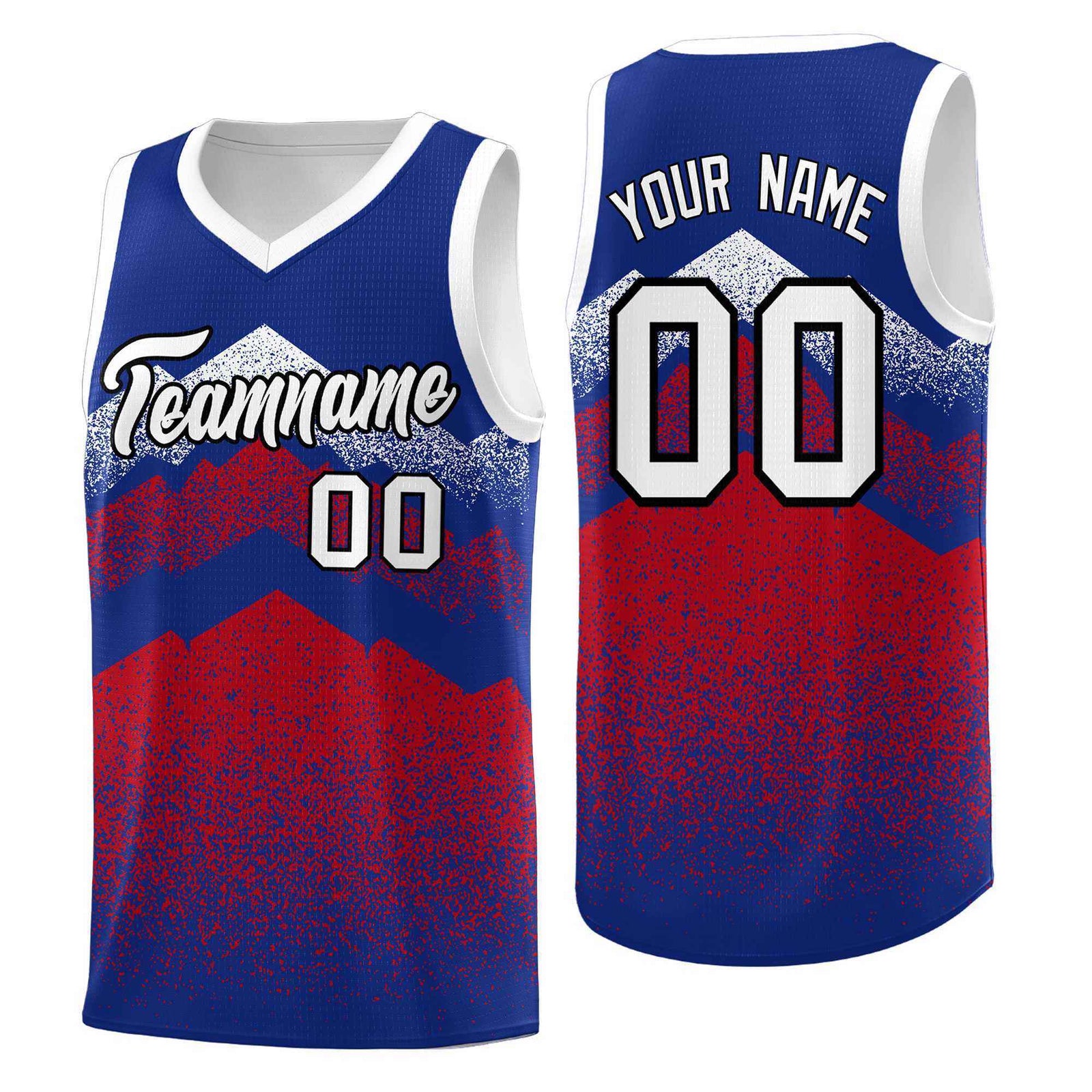 Personalized Youth Basketball Jerseys Royal Red Gradient Mountain Design Uniforms