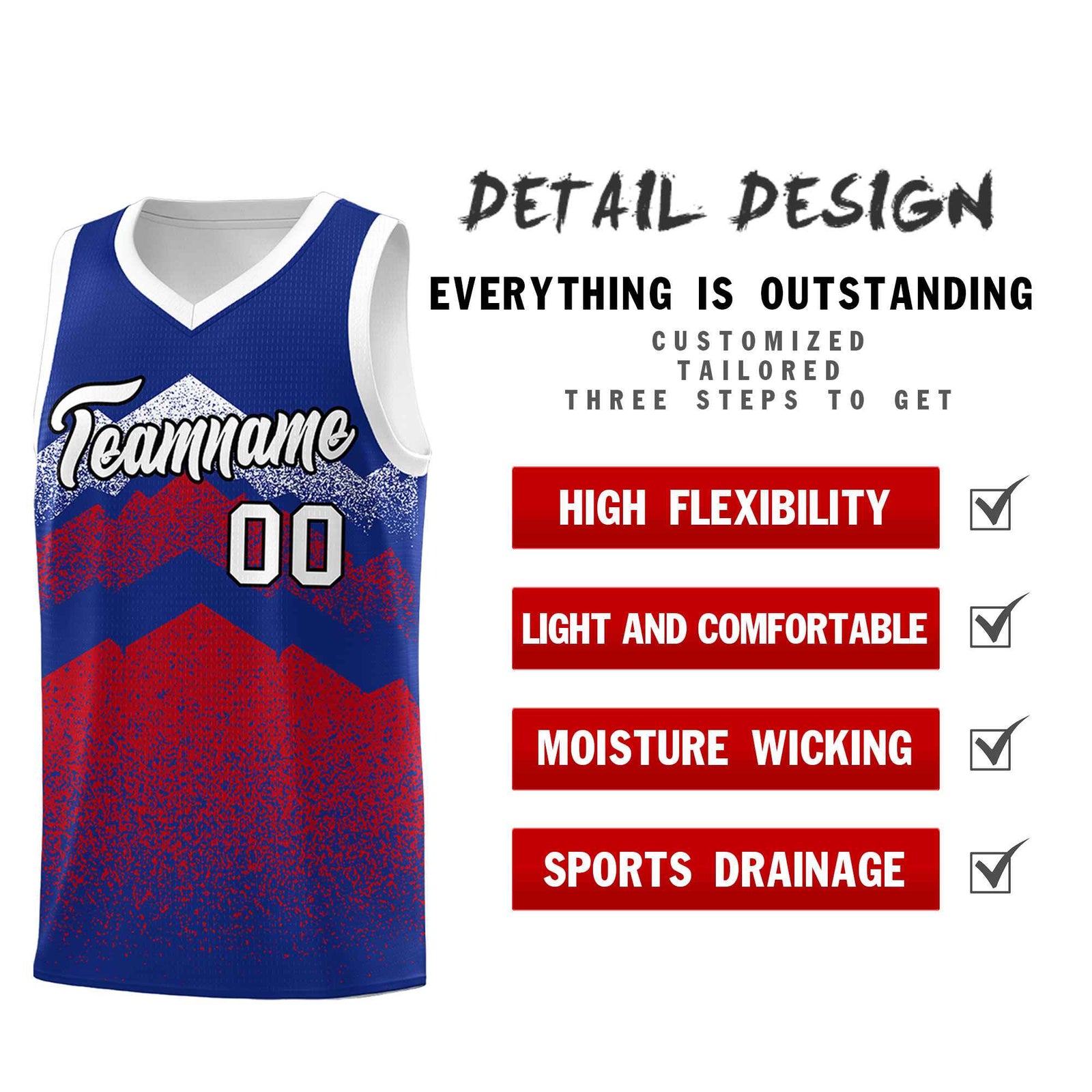 Personalized Youth Basketball Jerseys Royal Red Gradient Mountain Design Uniforms