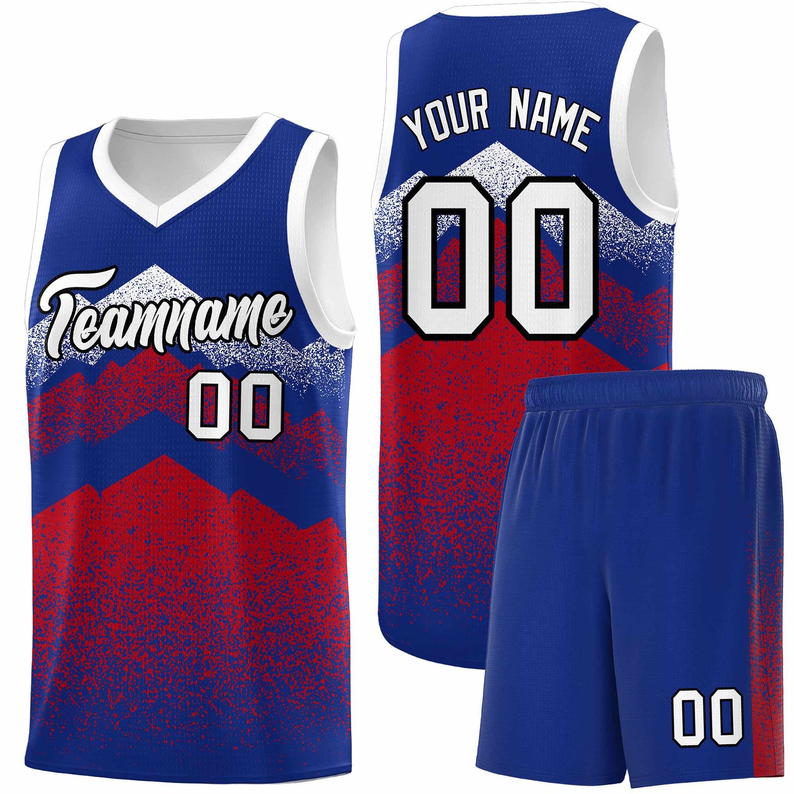 Personalized Youth Basketball Jerseys Royal Red Gradient Mountain Design Uniforms