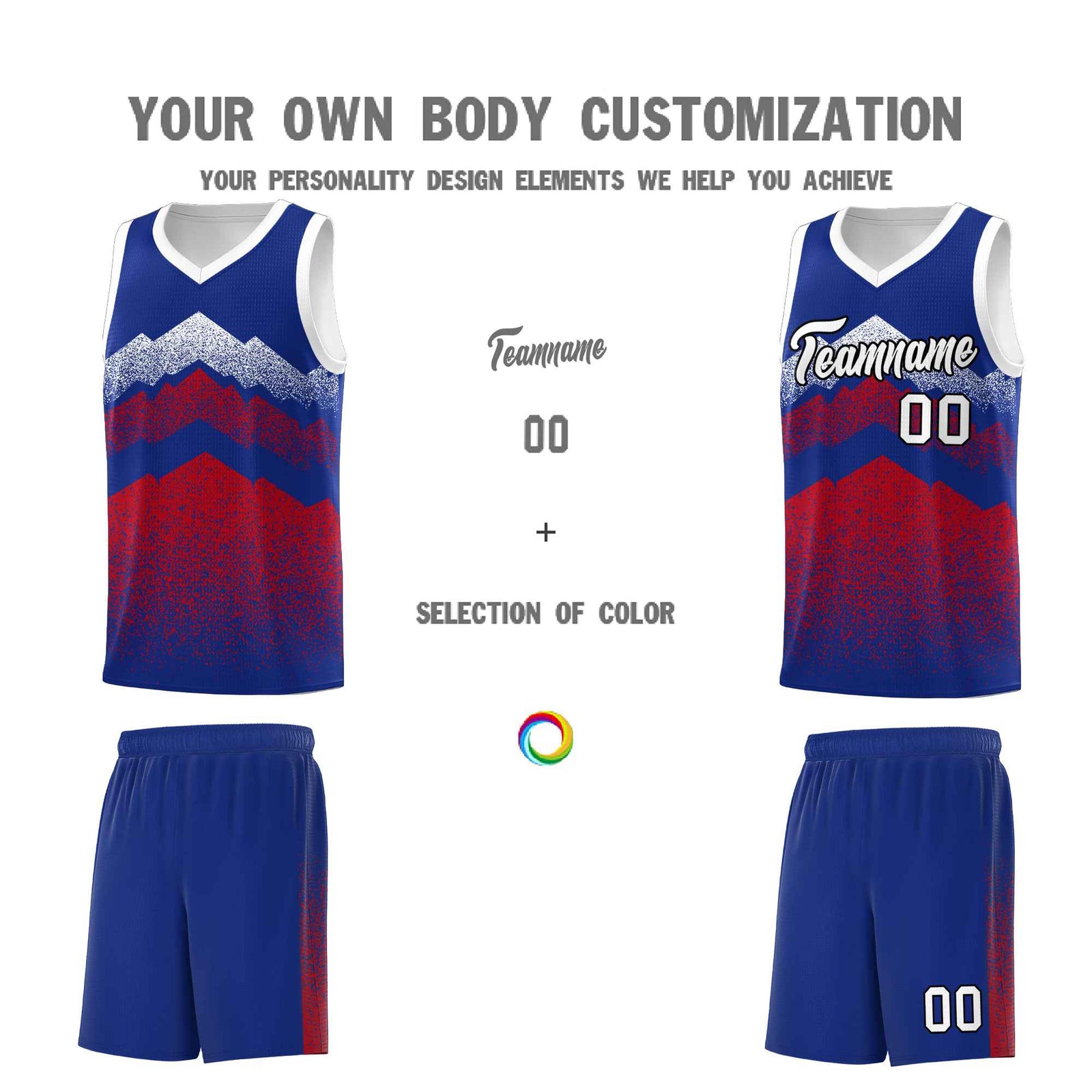 Personalized Youth Basketball Jerseys Royal Red Gradient Mountain Design Uniforms