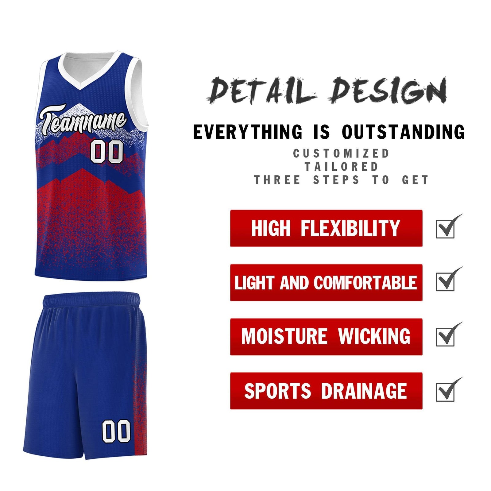 Personalized Youth Basketball Jerseys Royal Red Gradient Mountain Design Uniforms