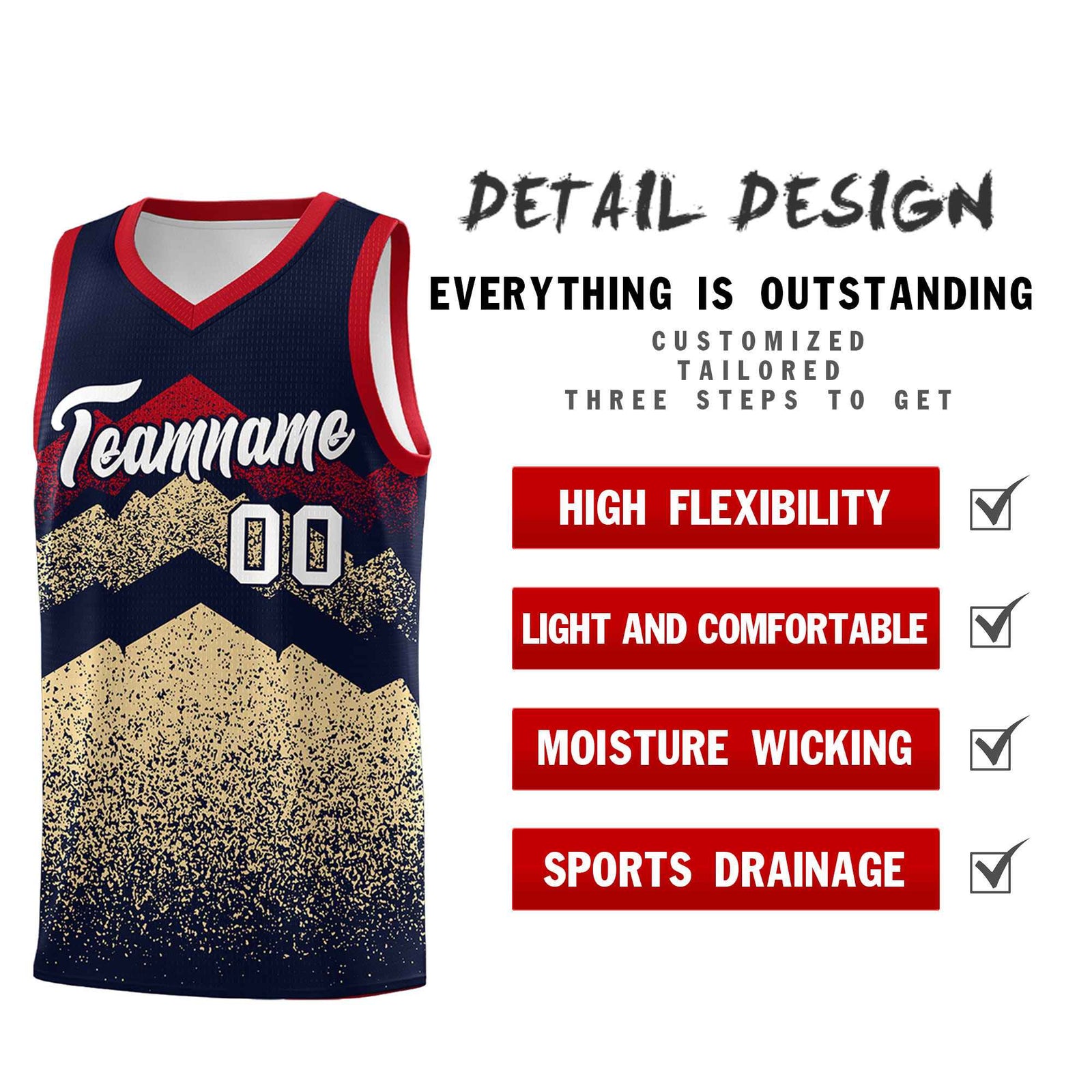 Personalized Youth Basketball Jerseys Navy Khaki Gradient Mountain Design Uniforms