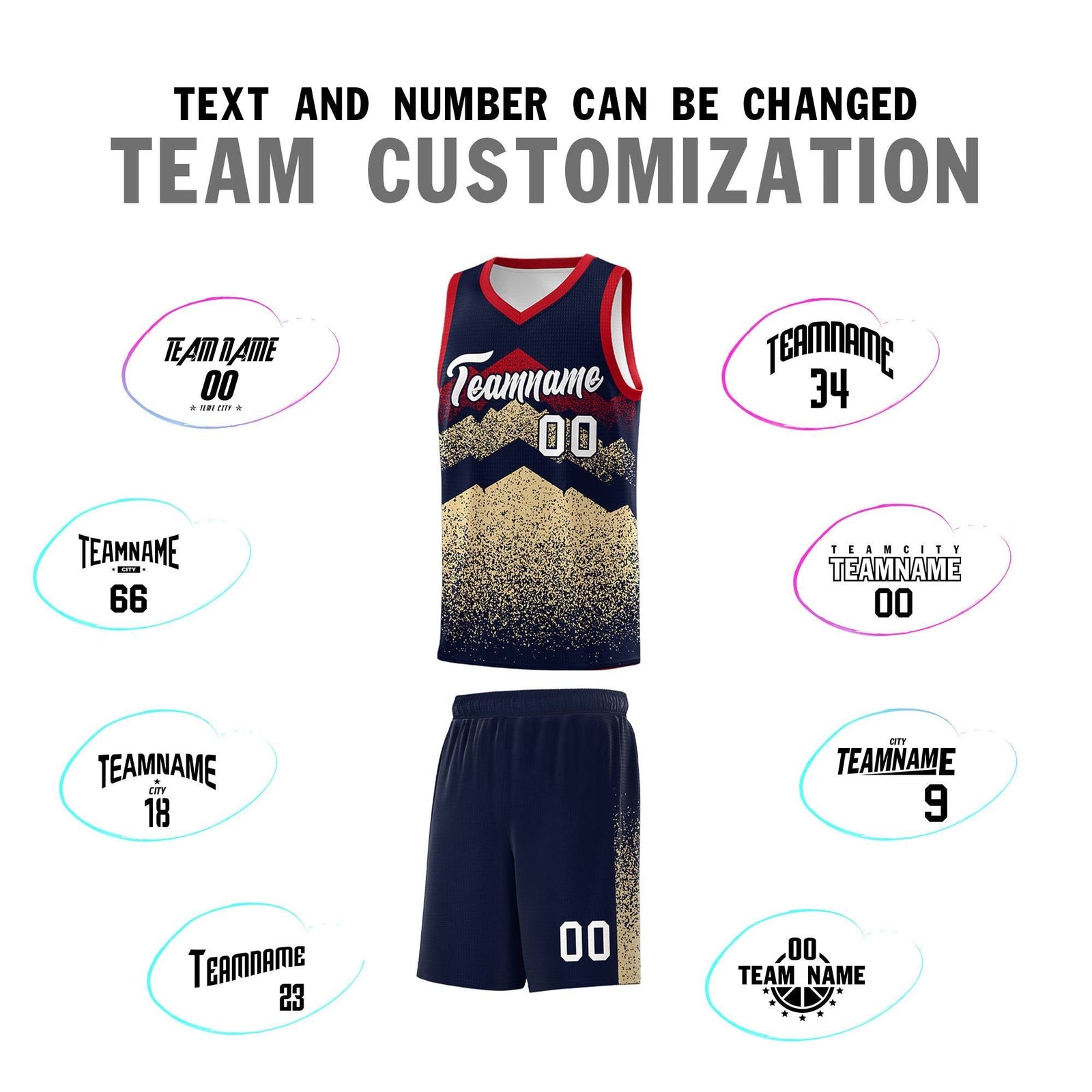 Personalized Youth Basketball Jerseys Navy Khaki Gradient Mountain Design Uniforms