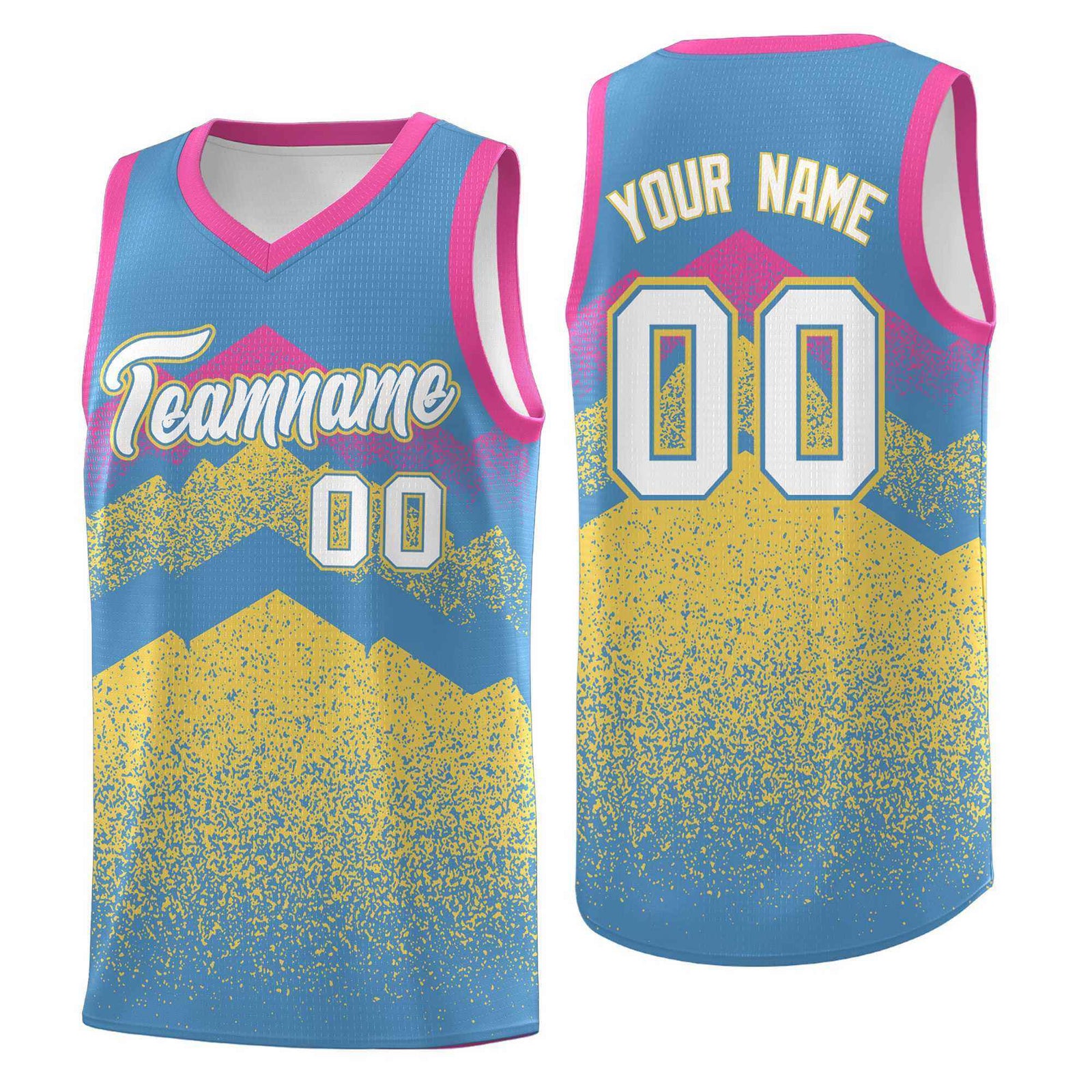 Personalized Youth Basketball Jerseys Light Blue Khaki Gradient Mountain Design Uniforms