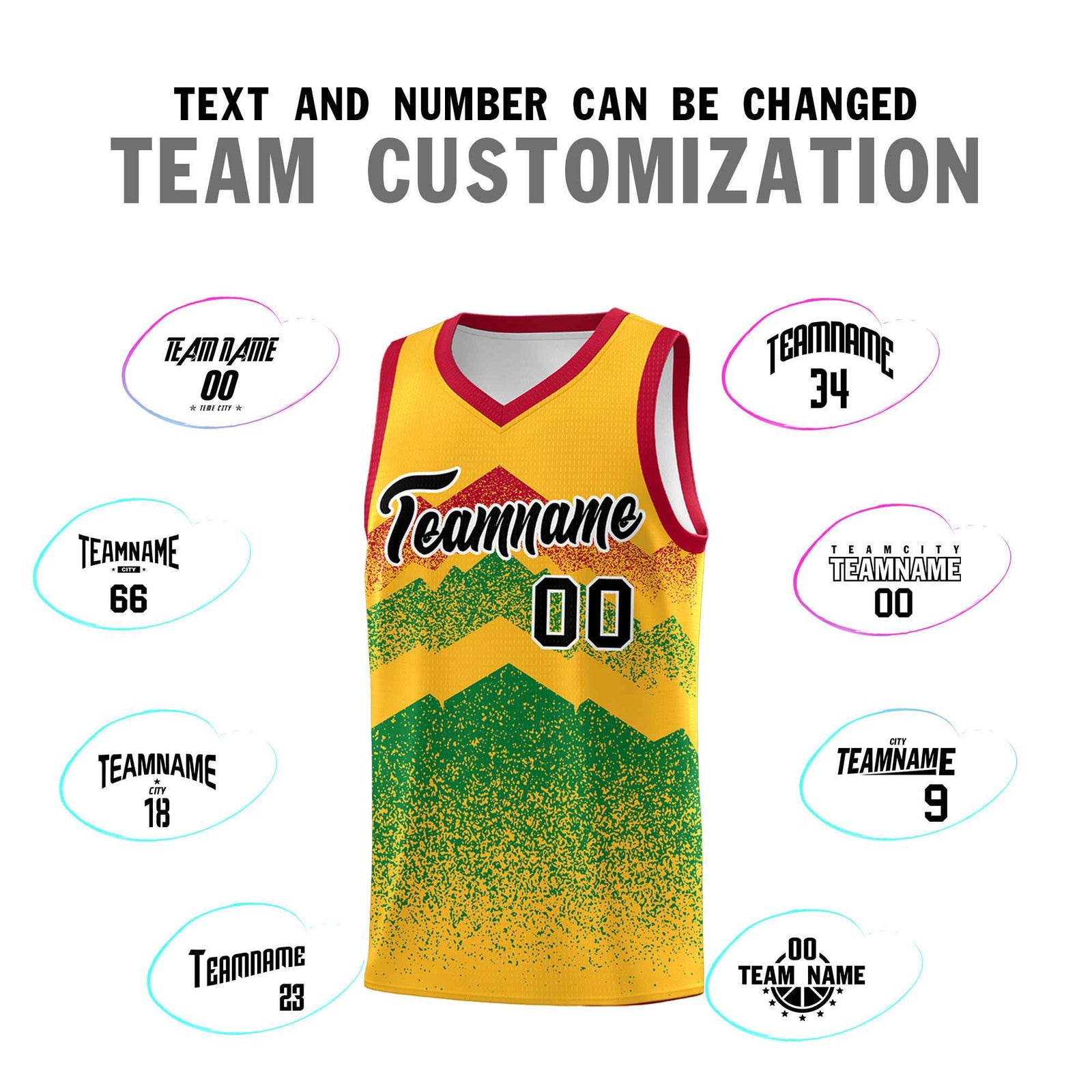 Personalized Youth Basketball Jerseys Gold Kelly Green Gradient Mountain Design Uniforms
