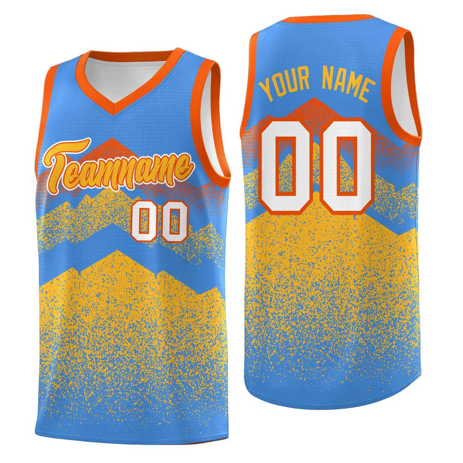 Personalized Youth Basketball Jerseys Powder Blue Khaki Gradient Mountain Design Uniforms