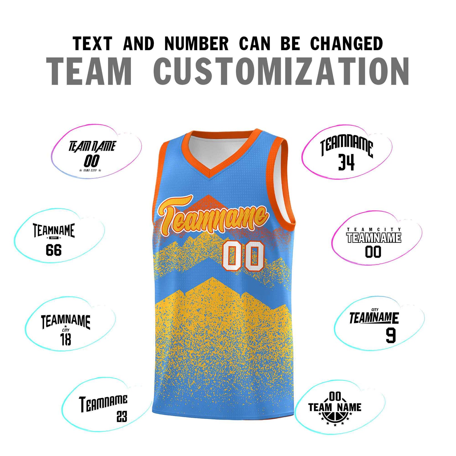 Personalized Youth Basketball Jerseys Powder Blue Khaki Gradient Mountain Design Uniforms