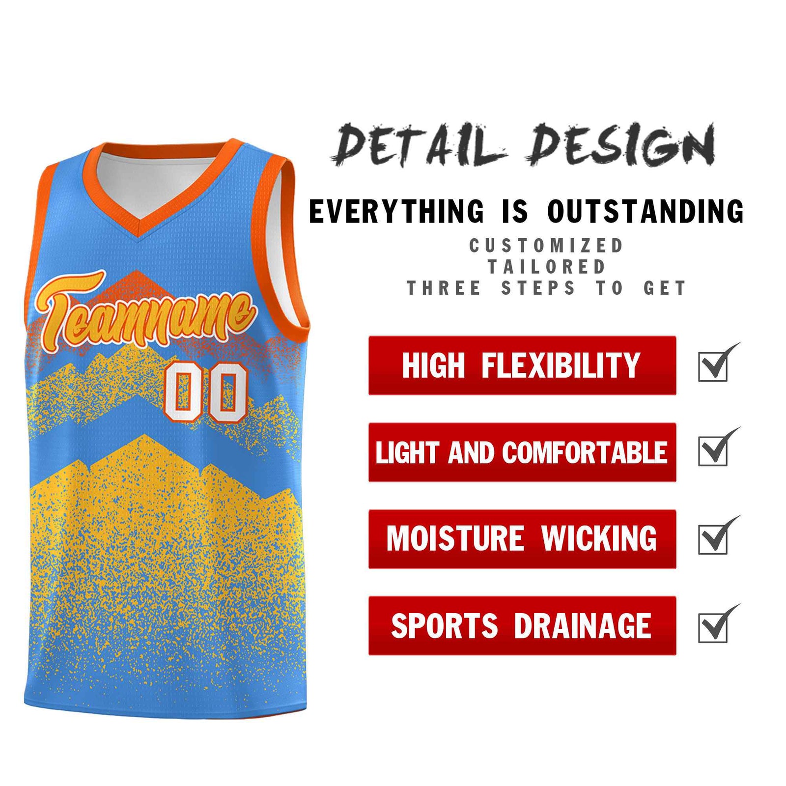 Personalized Youth Basketball Jerseys Powder Blue Khaki Gradient Mountain Design Uniforms