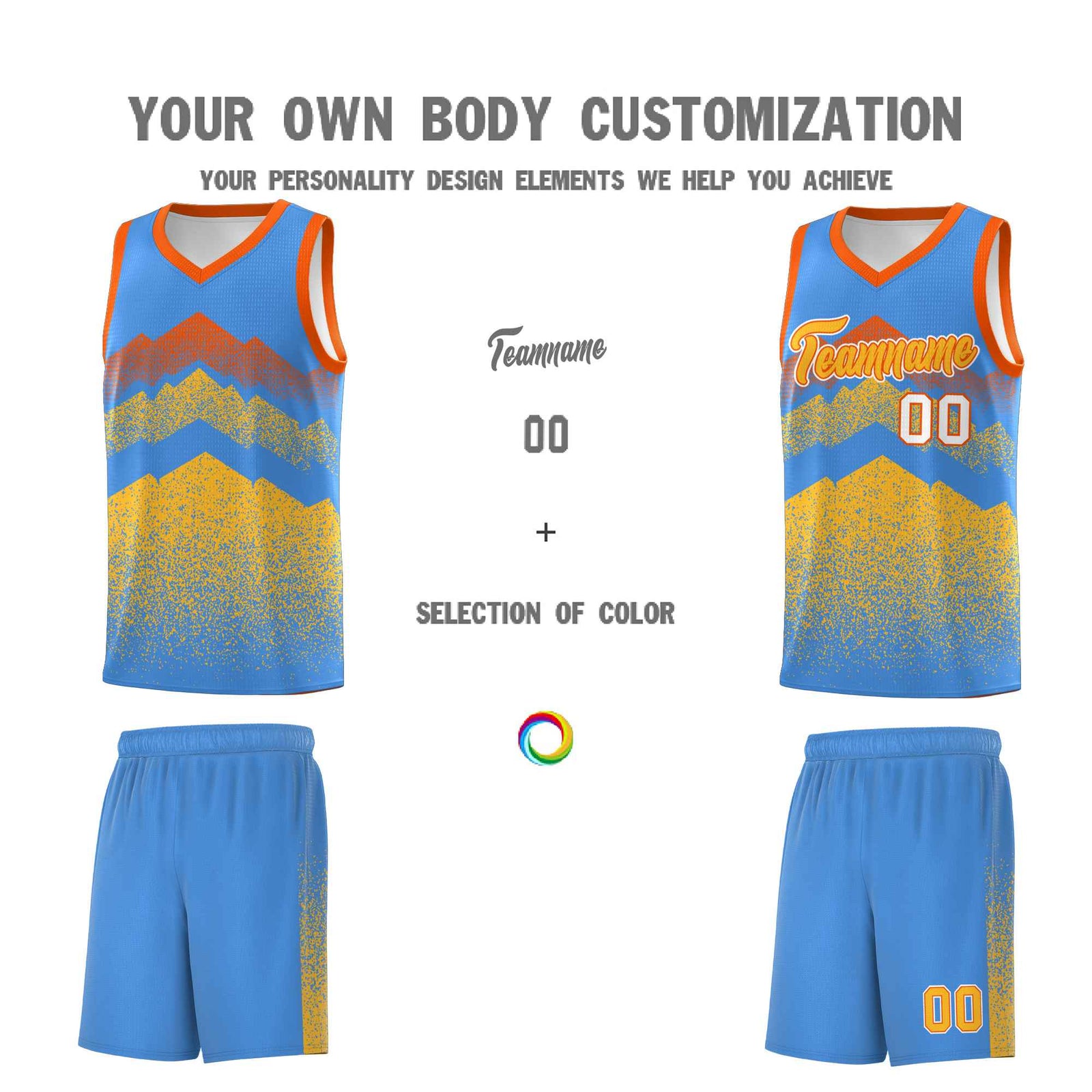 Personalized Youth Basketball Jerseys Powder Blue Khaki Gradient Mountain Design Uniforms