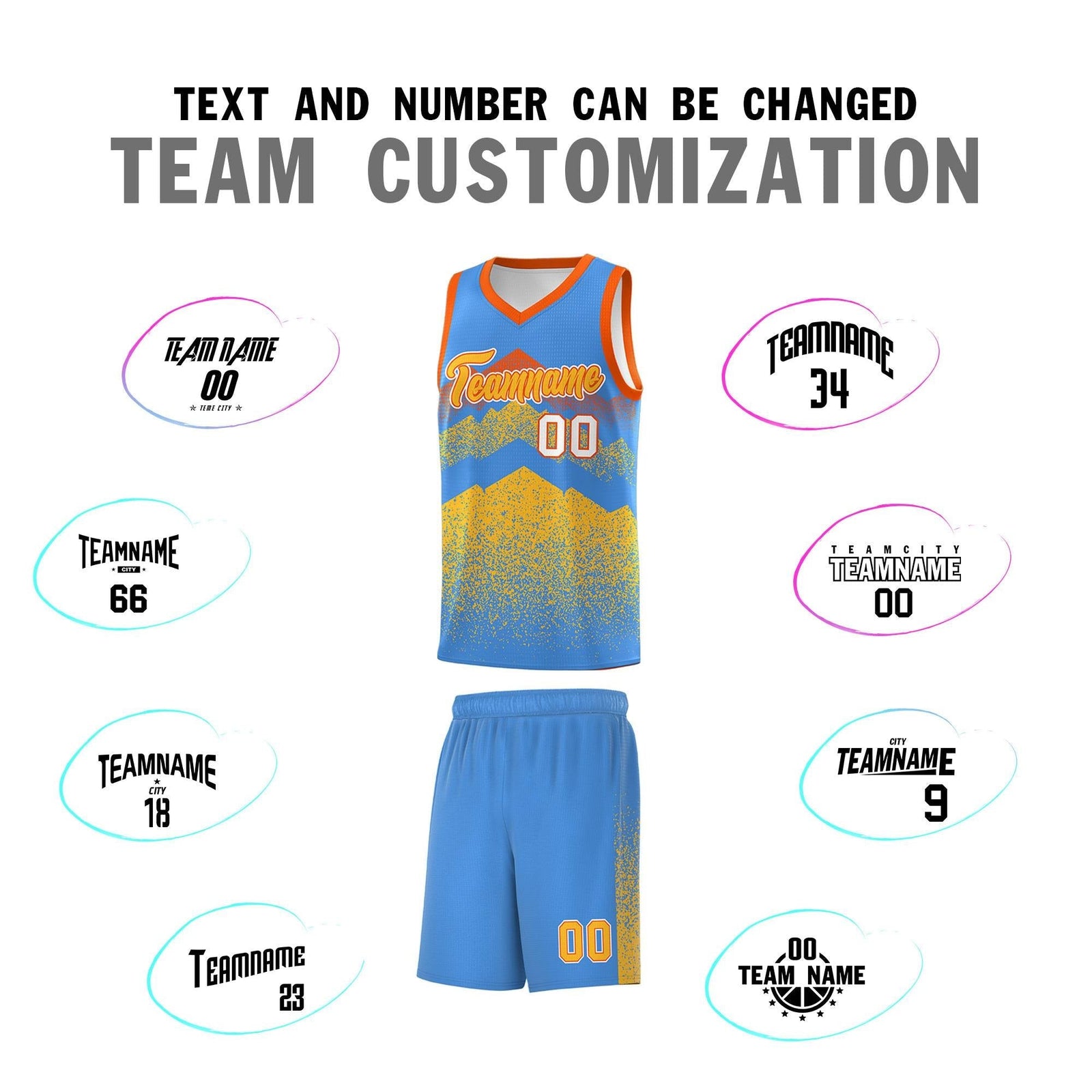 Personalized Youth Basketball Jerseys Powder Blue Khaki Gradient Mountain Design Uniforms