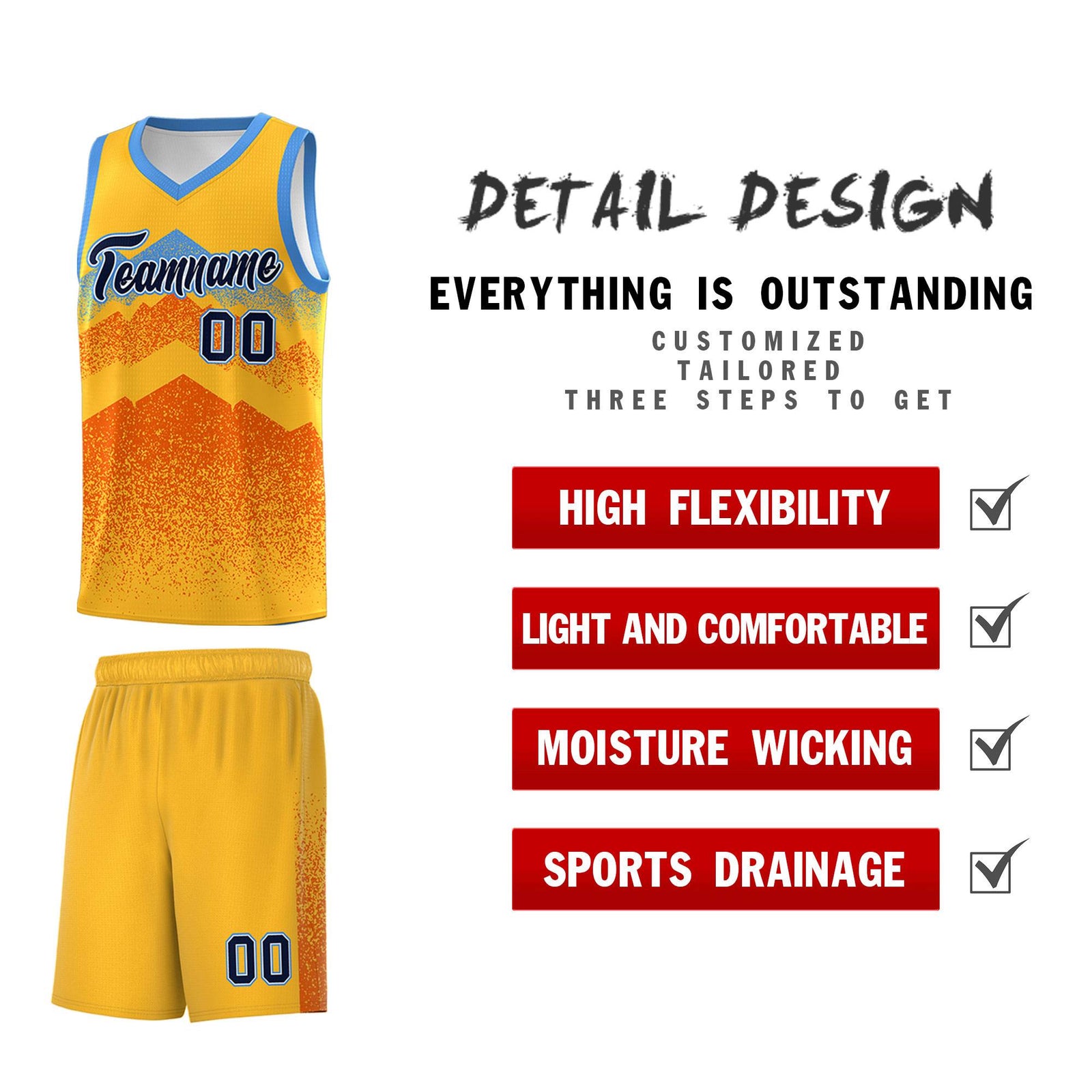 Custom Youth Basketball Jerseys Gold Orange Gradient Mountain Design Uniforms