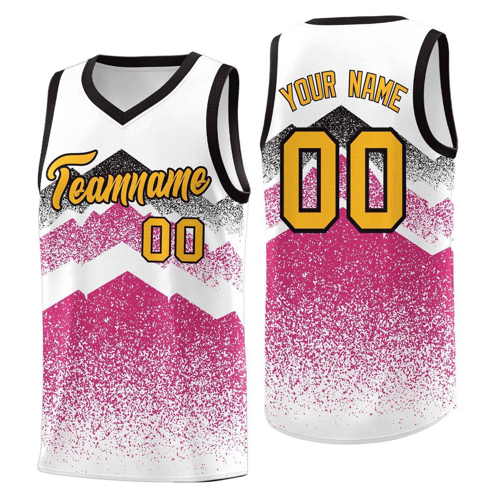 Personalized Youth Basketball Jerseys White Rose Red Gradient Mountain Design Uniforms