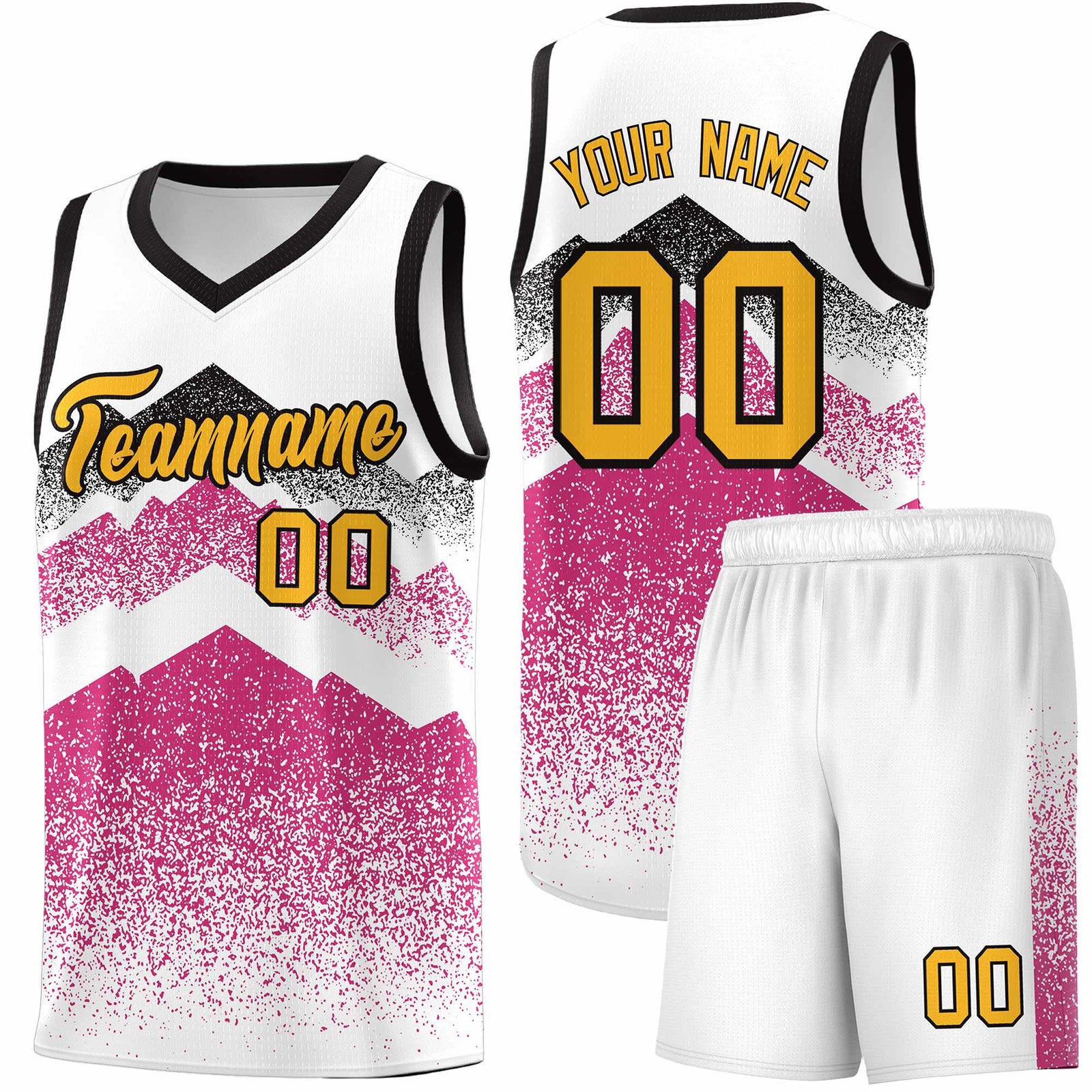 Personalized Youth Basketball Jerseys White Rose Red Gradient Mountain Design Uniforms