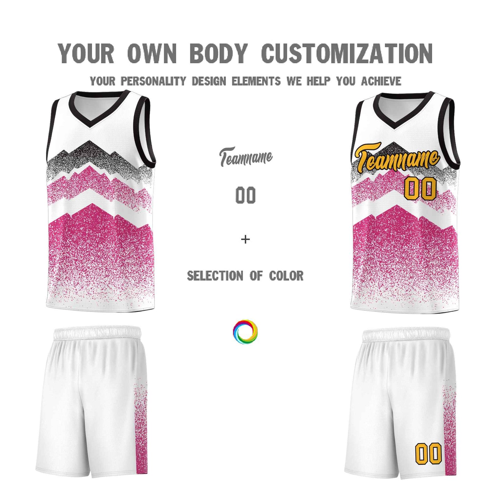Personalized Youth Basketball Jerseys White Rose Red Gradient Mountain Design Uniforms