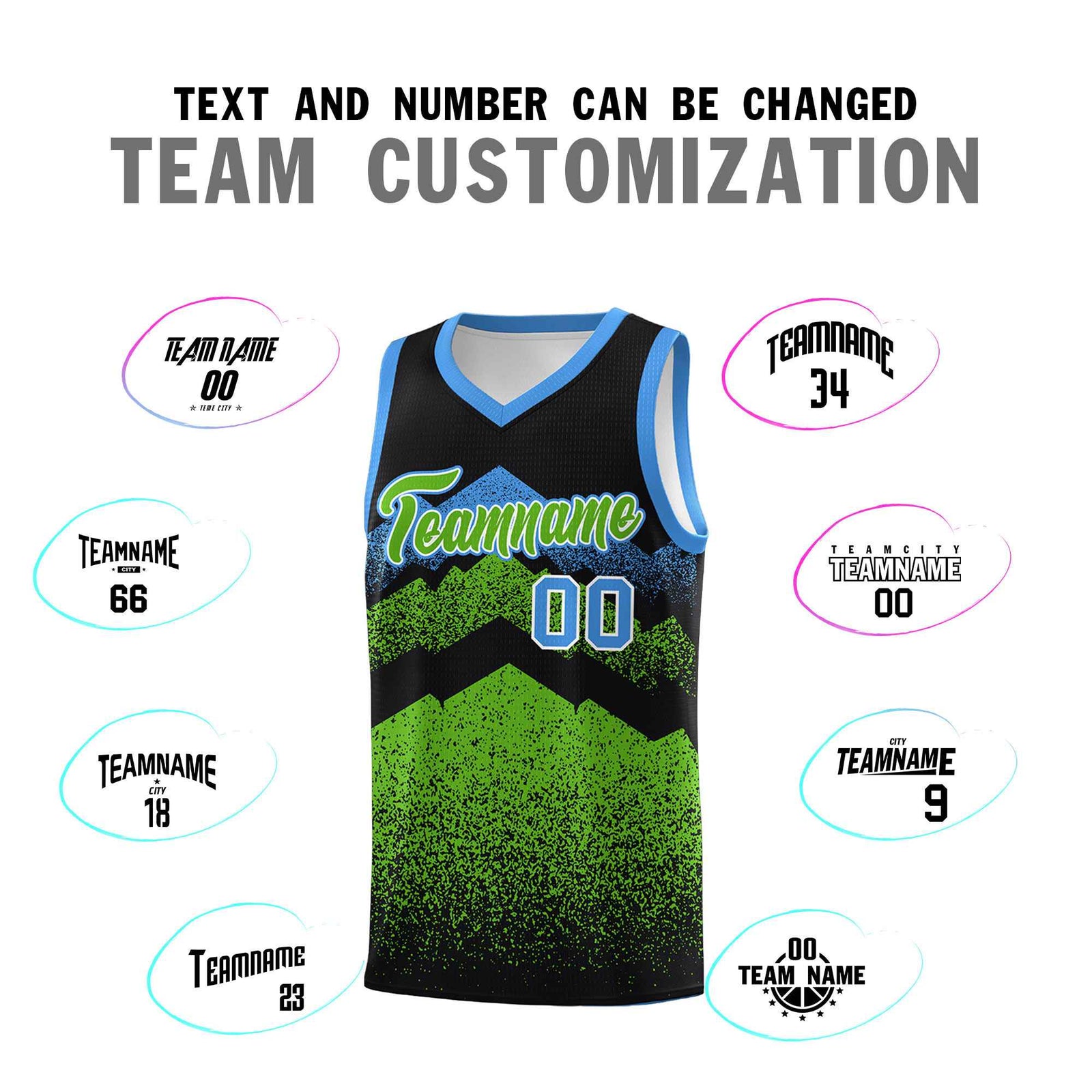 Personalized Youth Basketball Jerseys Black Green Gradient Mountain Design Uniforms