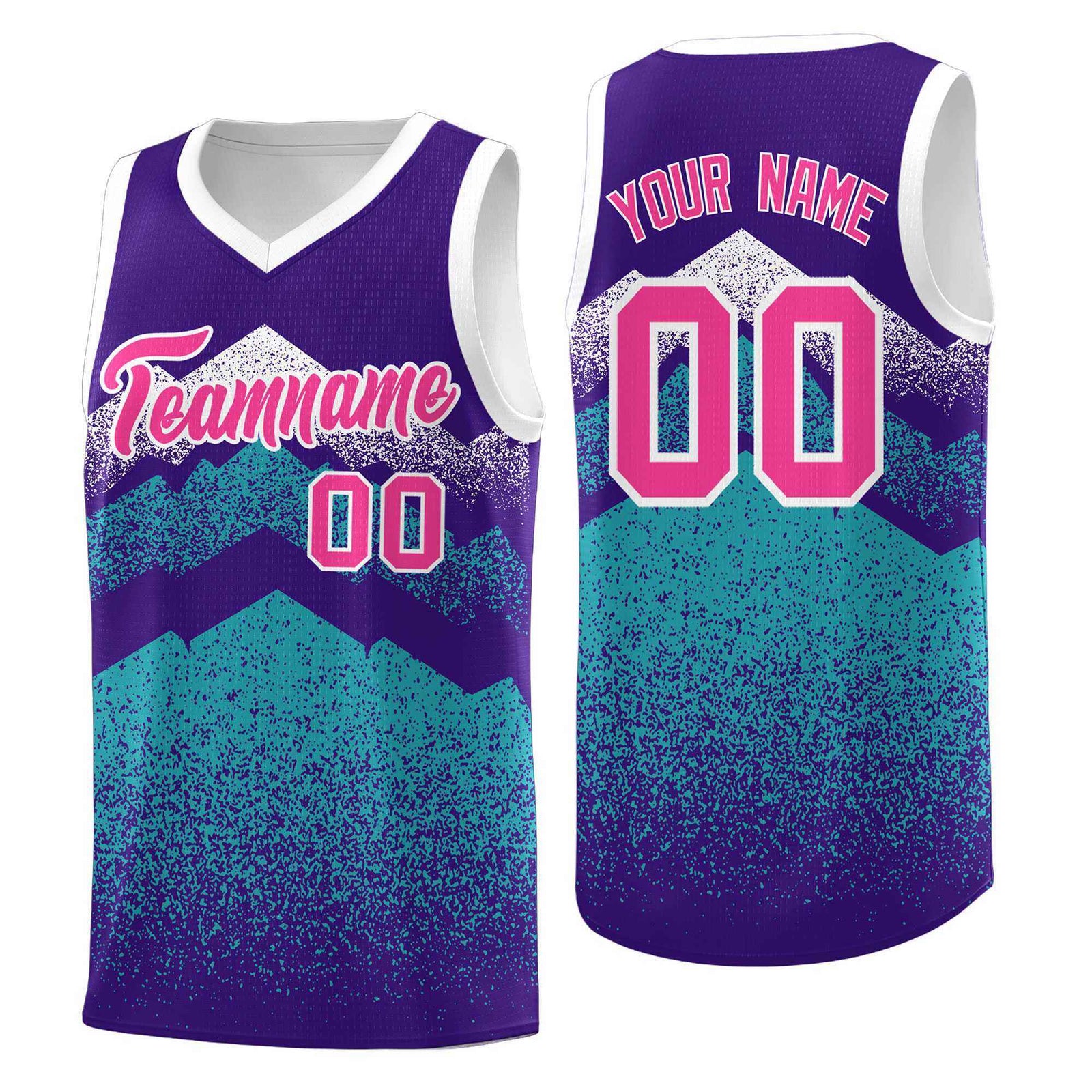 Personalized Youth Basketball Jerseys Purple Aqua Gradient Mountain Design Uniforms