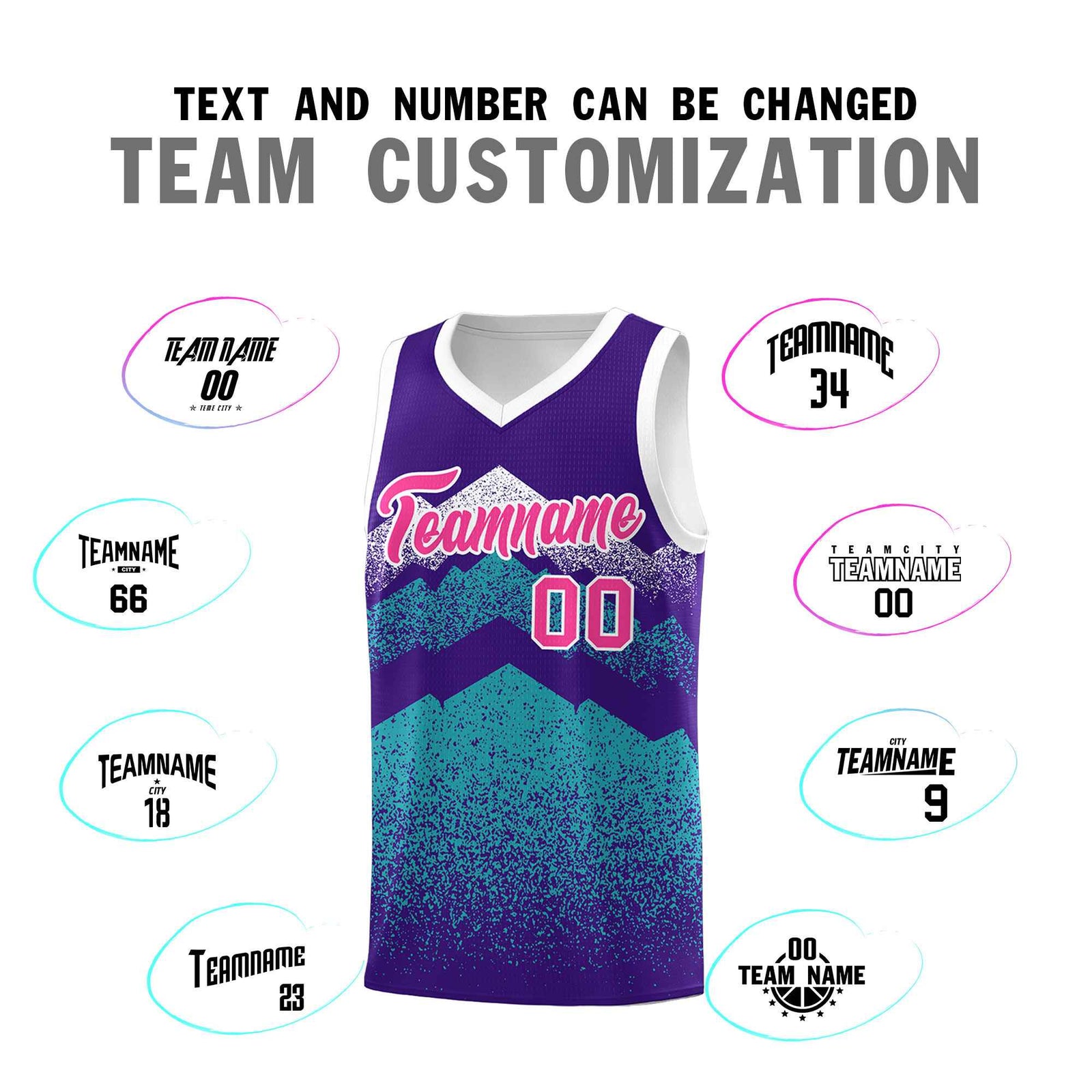 Personalized Youth Basketball Jerseys Purple Aqua Gradient Mountain Design Uniforms