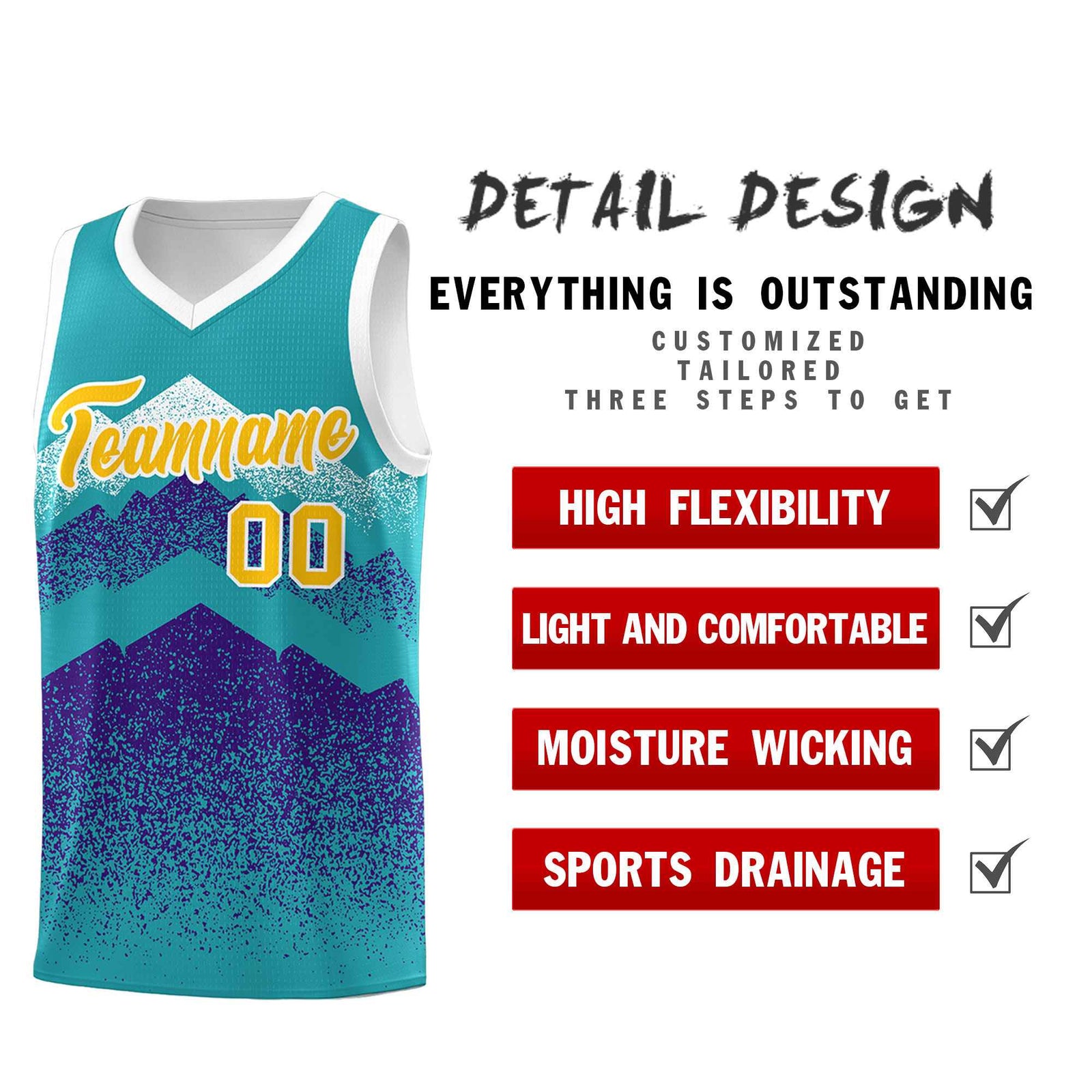 Personalized Youth Basketball Jerseys Aqua Purple Gradient Mountain Design Uniforms