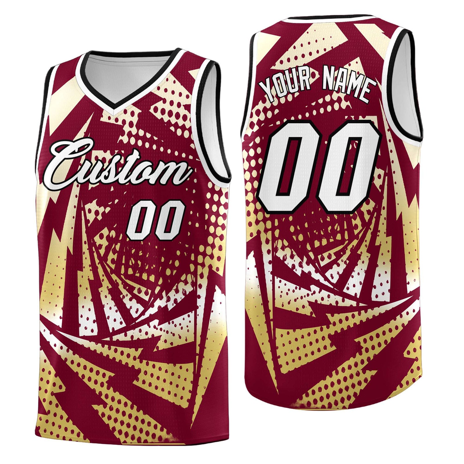 Custom Youth Basketball Jerseys Crimson Old Gold Lightning Design Halftone Personalized Uniforms