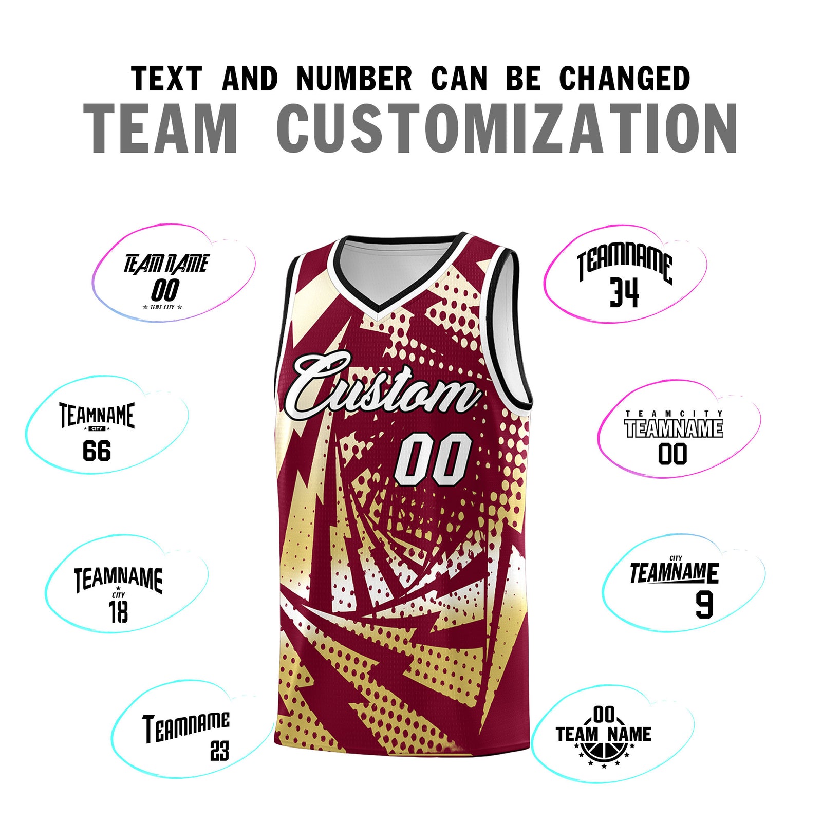 Custom Youth Basketball Jerseys Crimson Old Gold Lightning Design Halftone Personalized Uniforms
