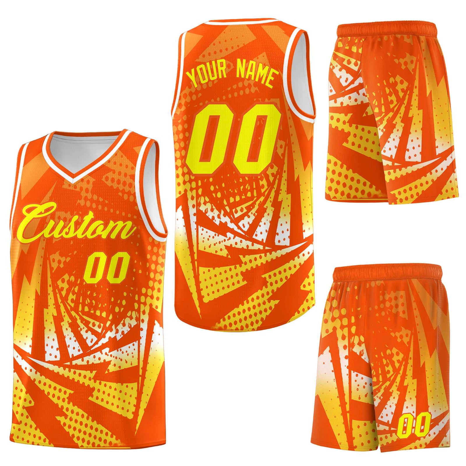 Custom Orange Gold Lightning Halftone Dot Design Wrinkle-Resistant Uniform Basketball Jersey